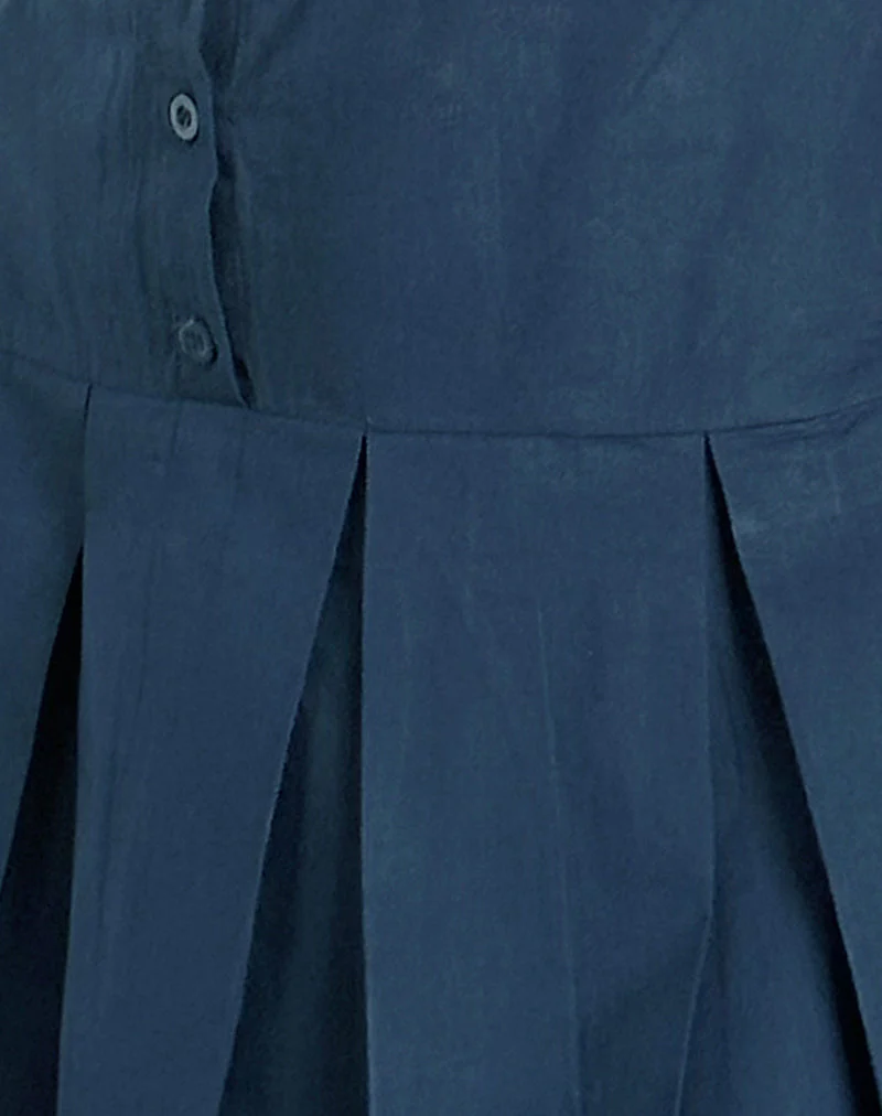 Gitas Button Mini Dress in Poplin Navy - Image 5