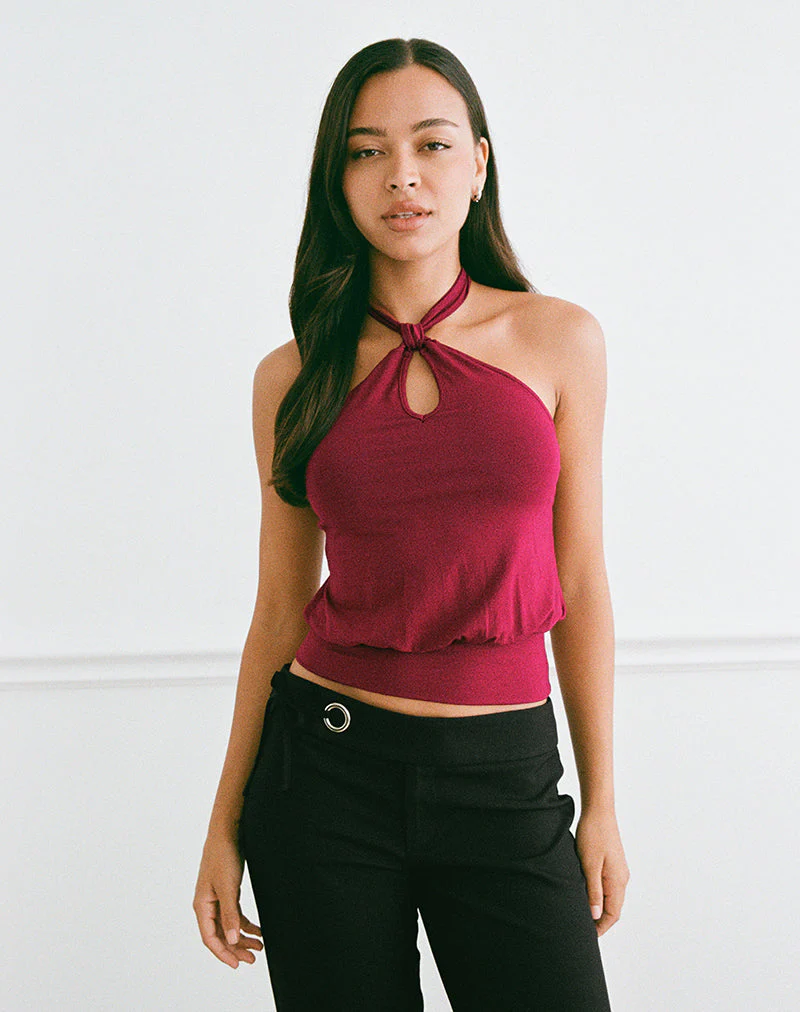 Giunea Knot Halter Top in Burgundy - Image 5