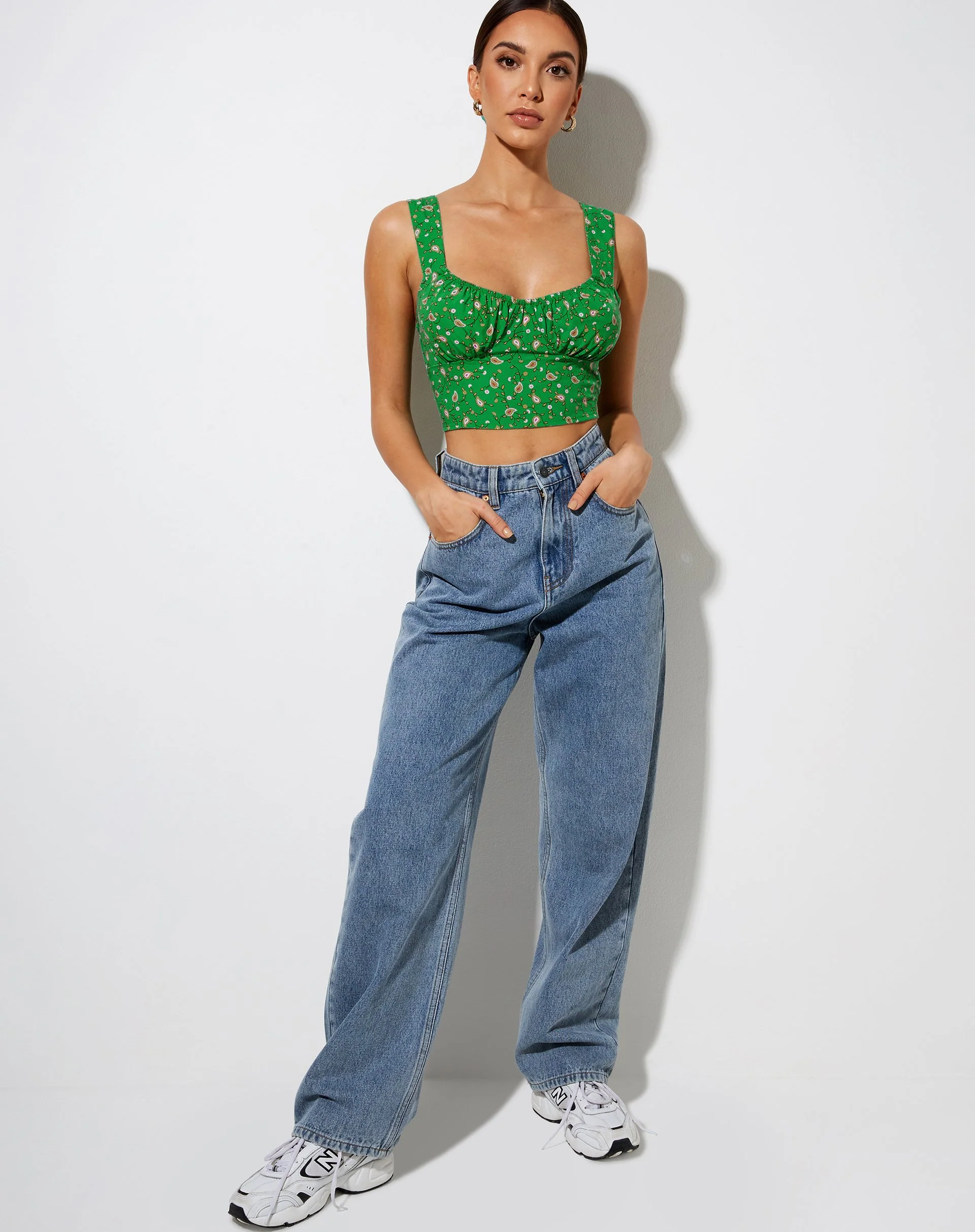 Gladis Crop Top in Paisley Fun Green - Image 3