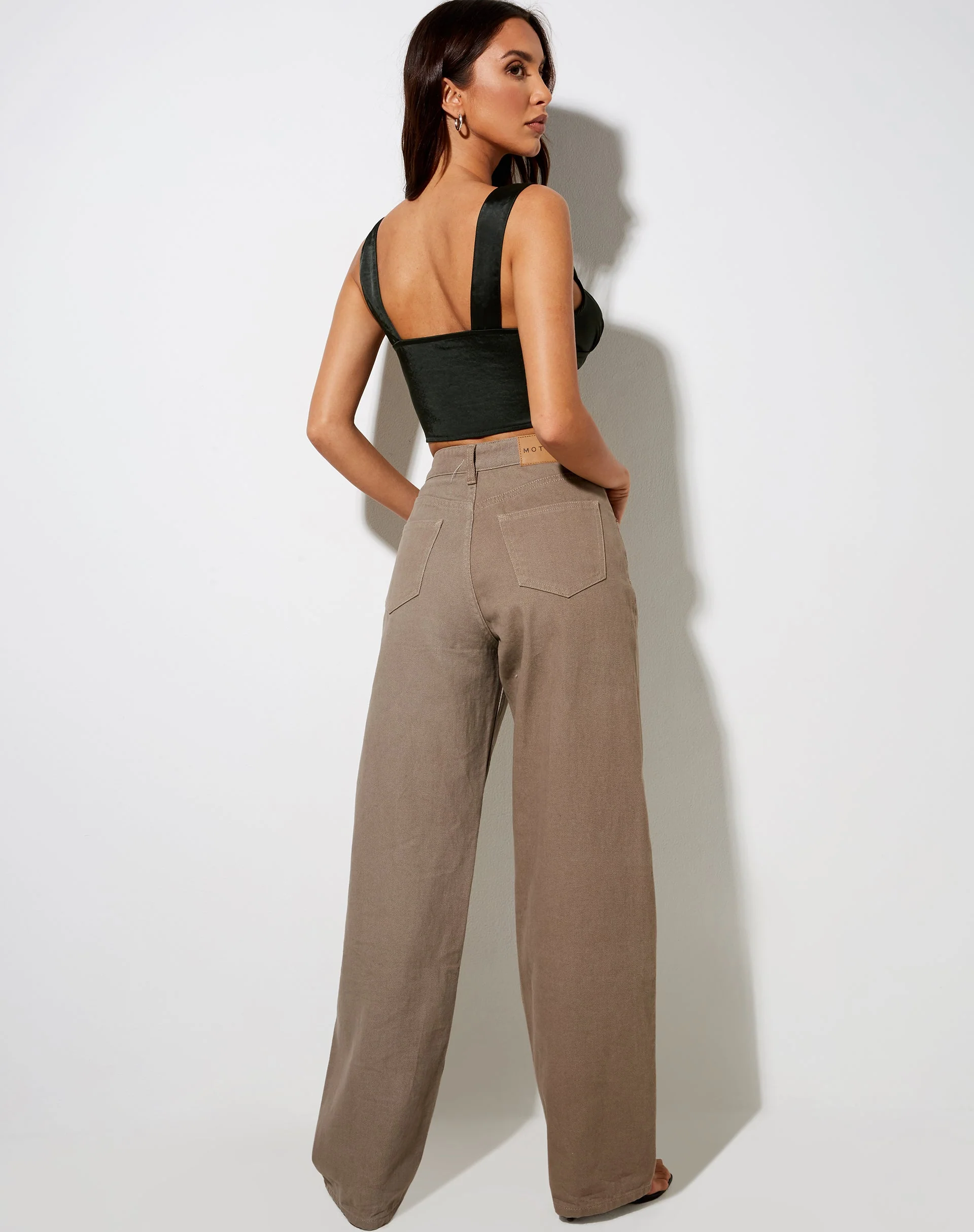 Gladis Crop Top in Satin Dark Khaki - Image 4