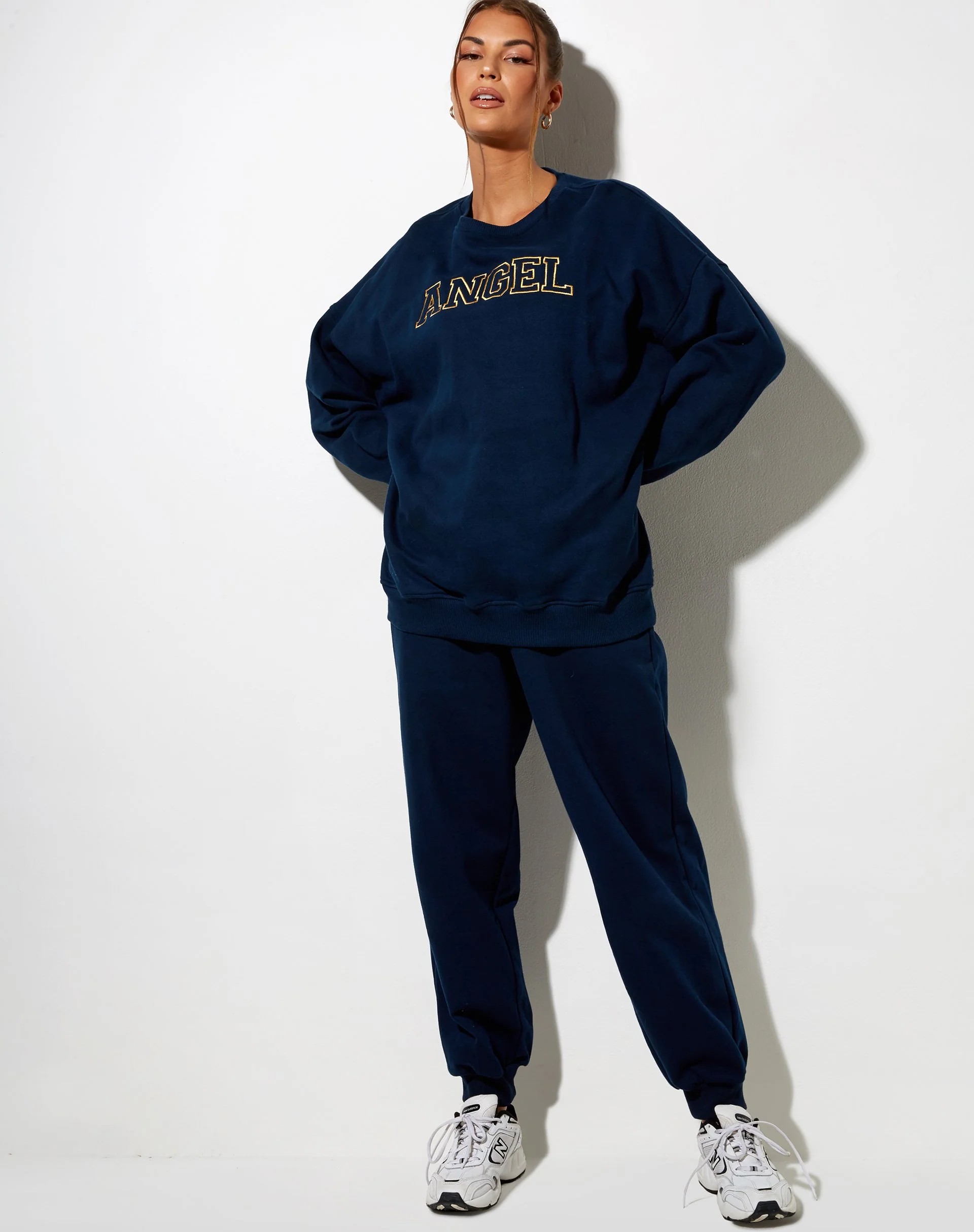 Glo Sweatshirt in Navy 'Angel' Embro in Yellow - Image 3