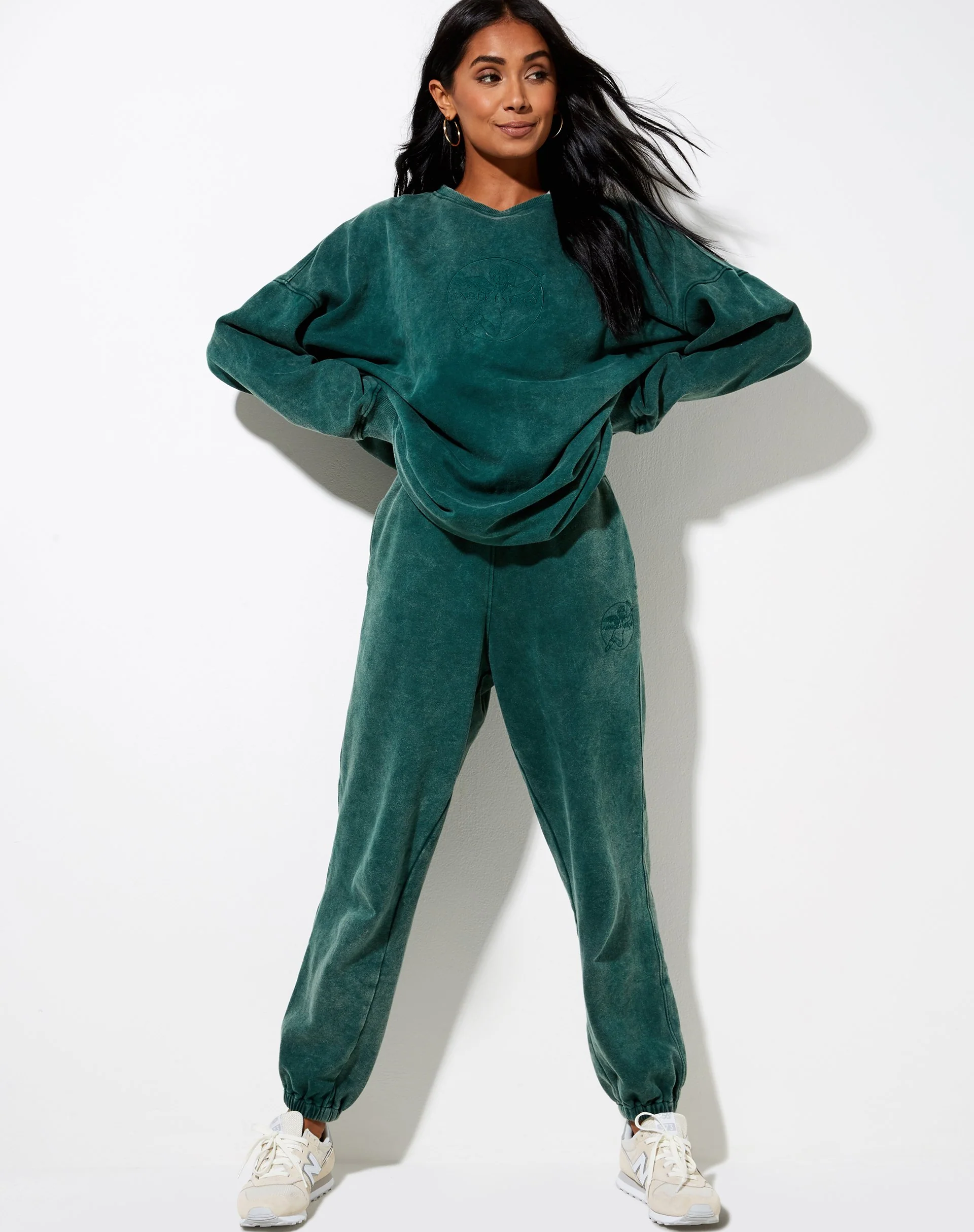 Glo Sweatshirt in Washed Green 'Angel Energy' Cherub Embro - Image 4