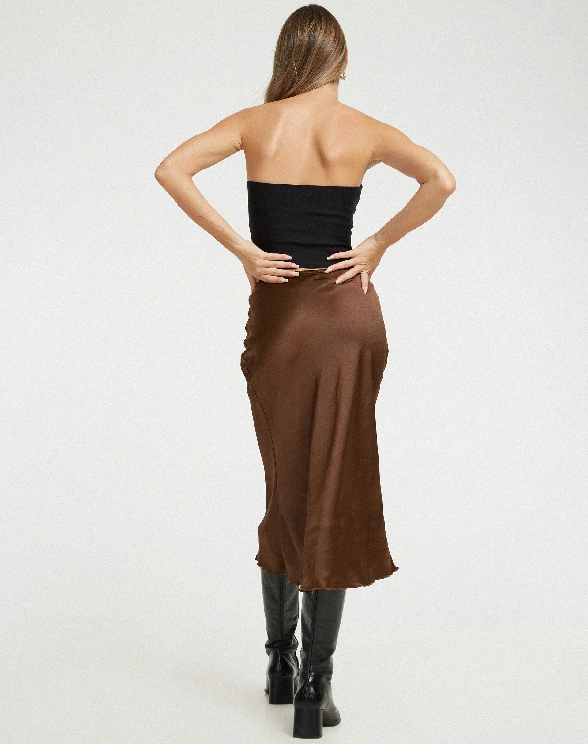 Goya Midi Skirt in Satin Bitter Chocolate - Image 4
