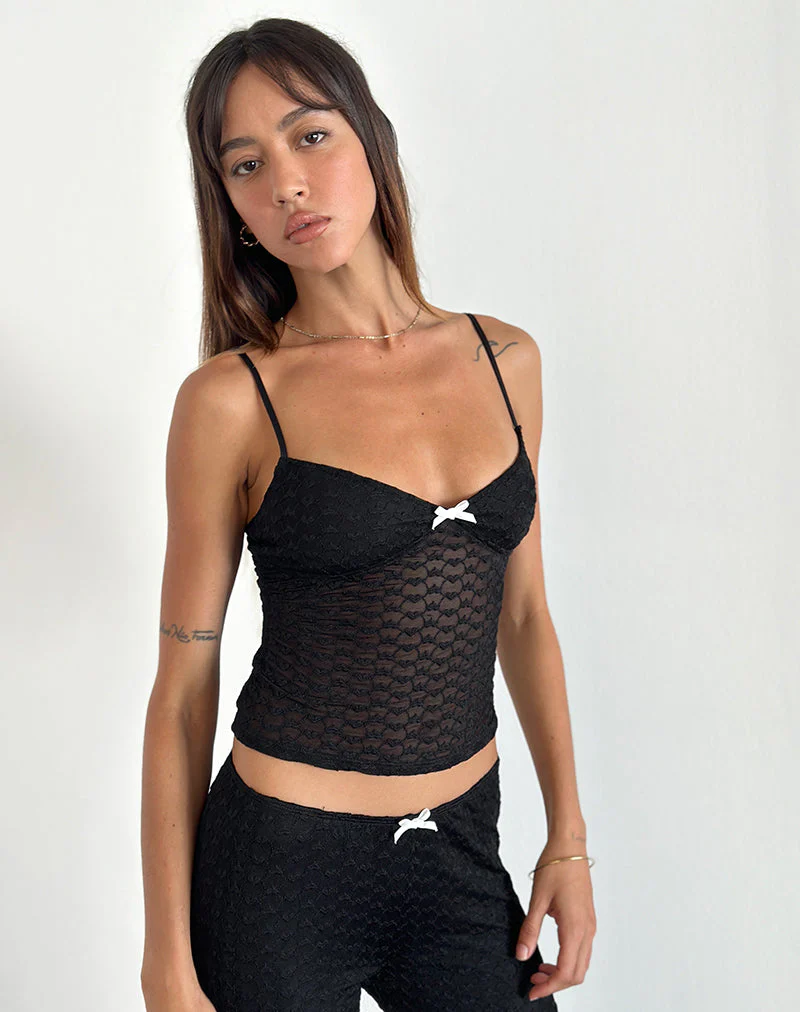 Grafika Cami Top in Black Heart Lace - Image 2