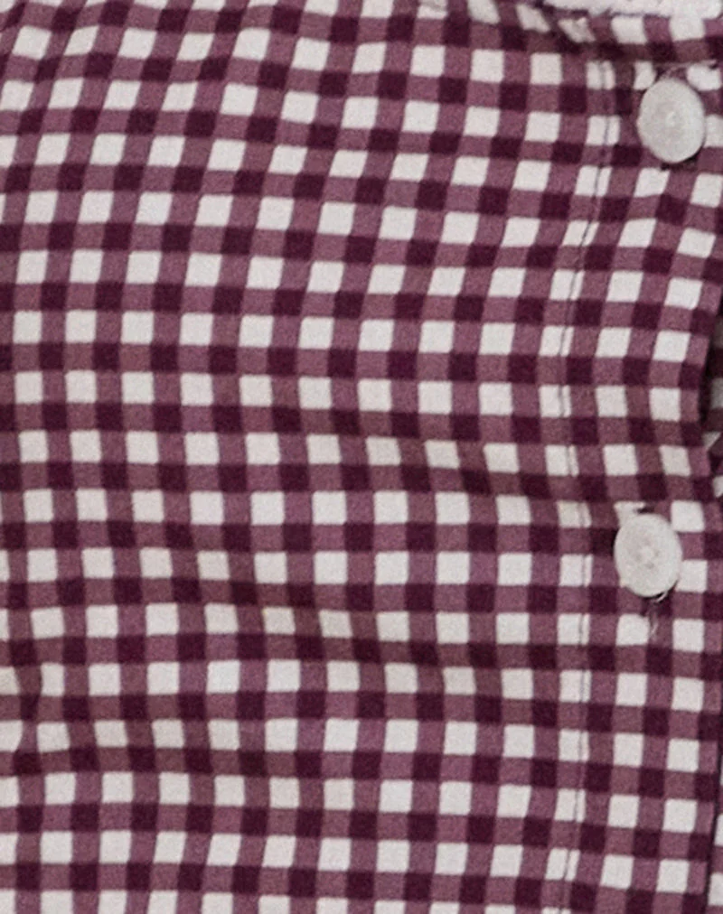 Gronita Blouse in Mini Gingham Wine with White Lace - Image 6