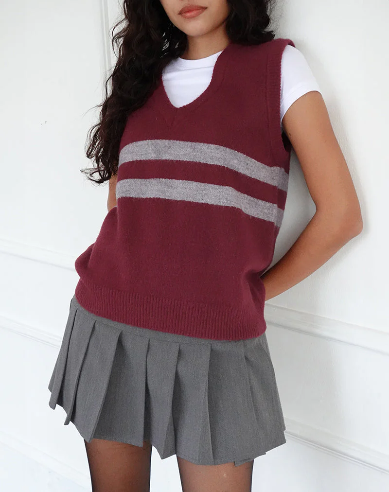 Guria Vest in Maroon Red with Grey Stripe - Image 3