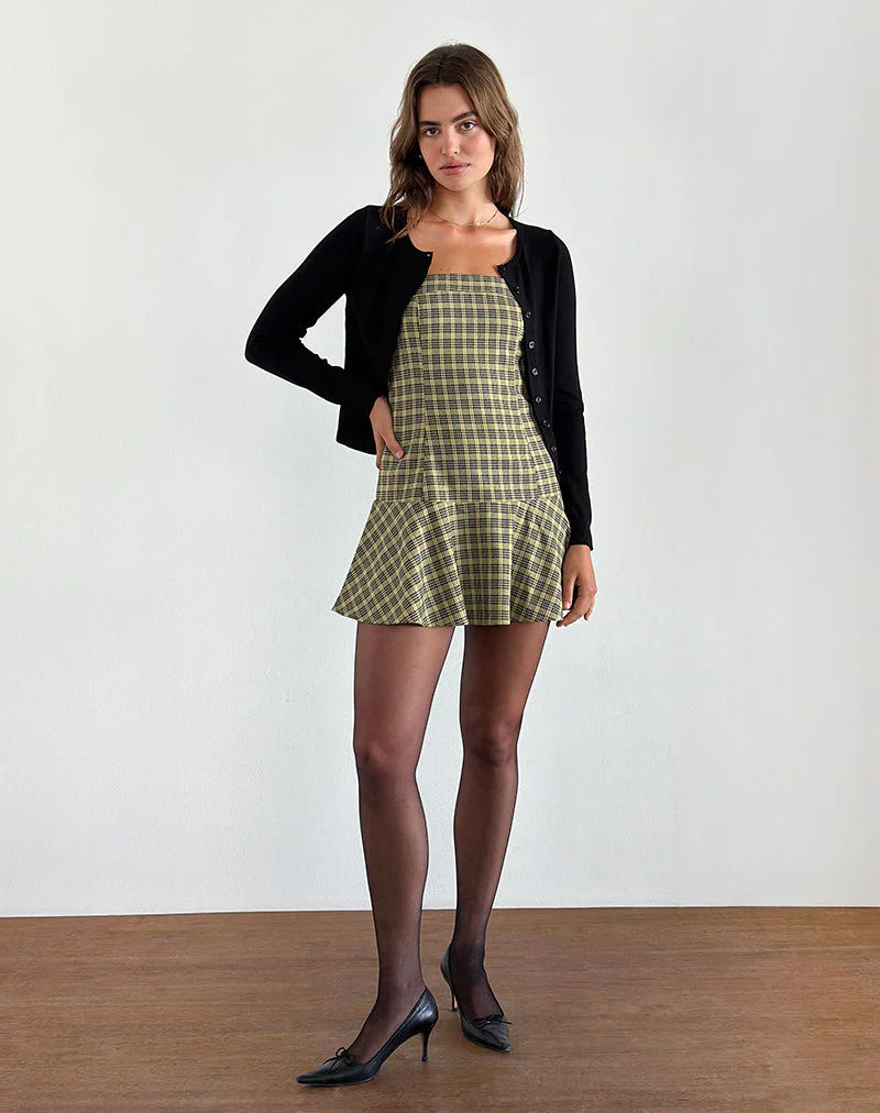 Hadia Bandeau Mini Dress in Check Yellow - Image 4