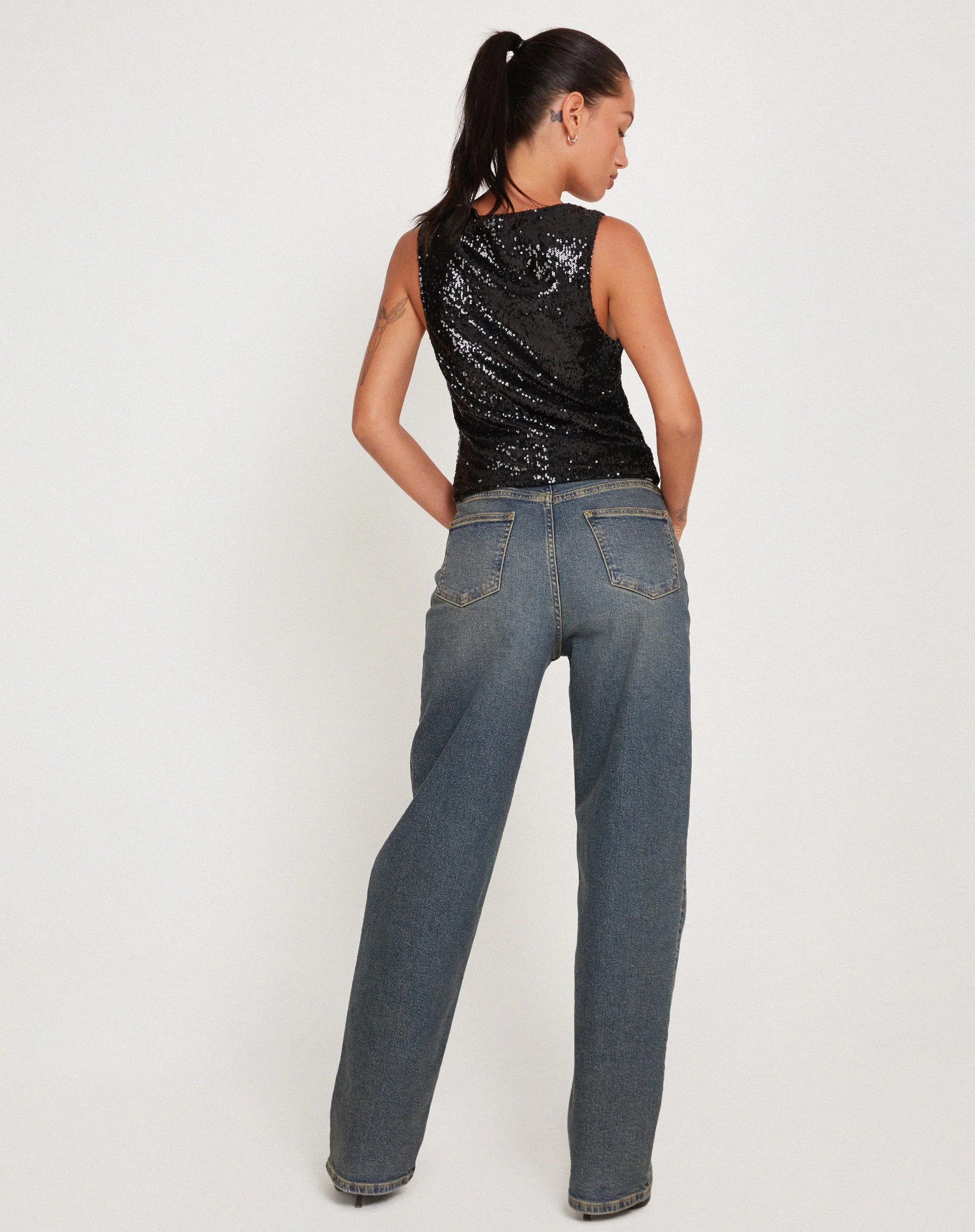 Hala Crop Vest Top in Black Sequin - Image 5