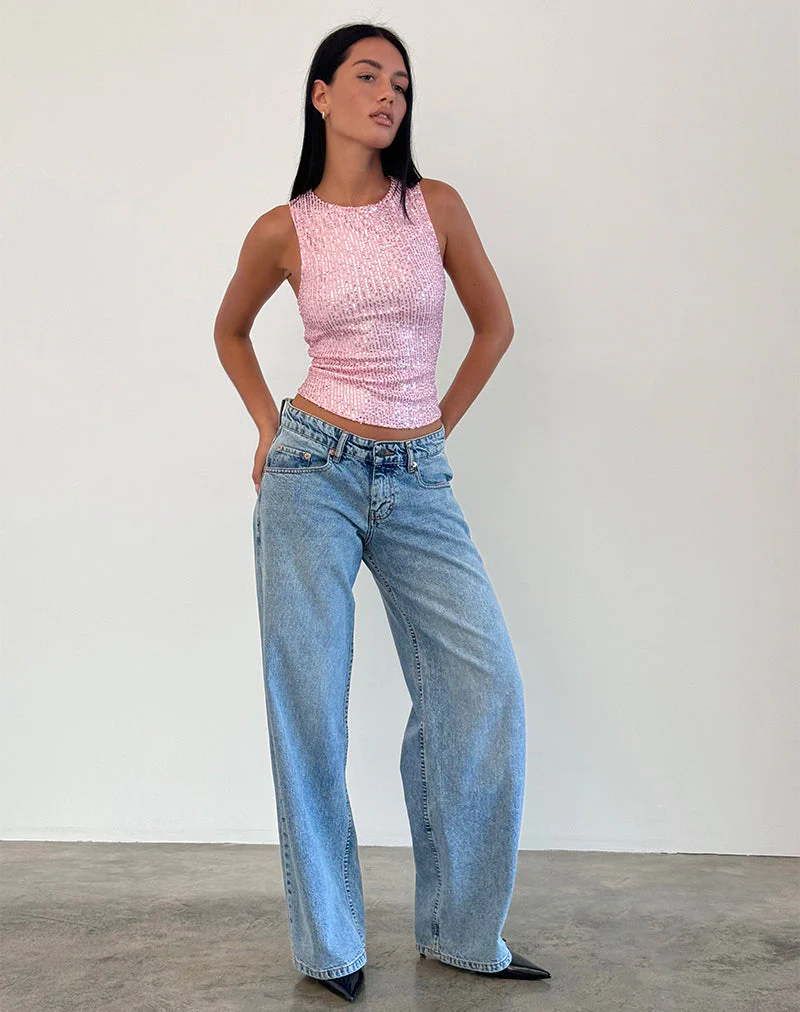Hala Vest Top in Pink Mini Sequin - Image 2