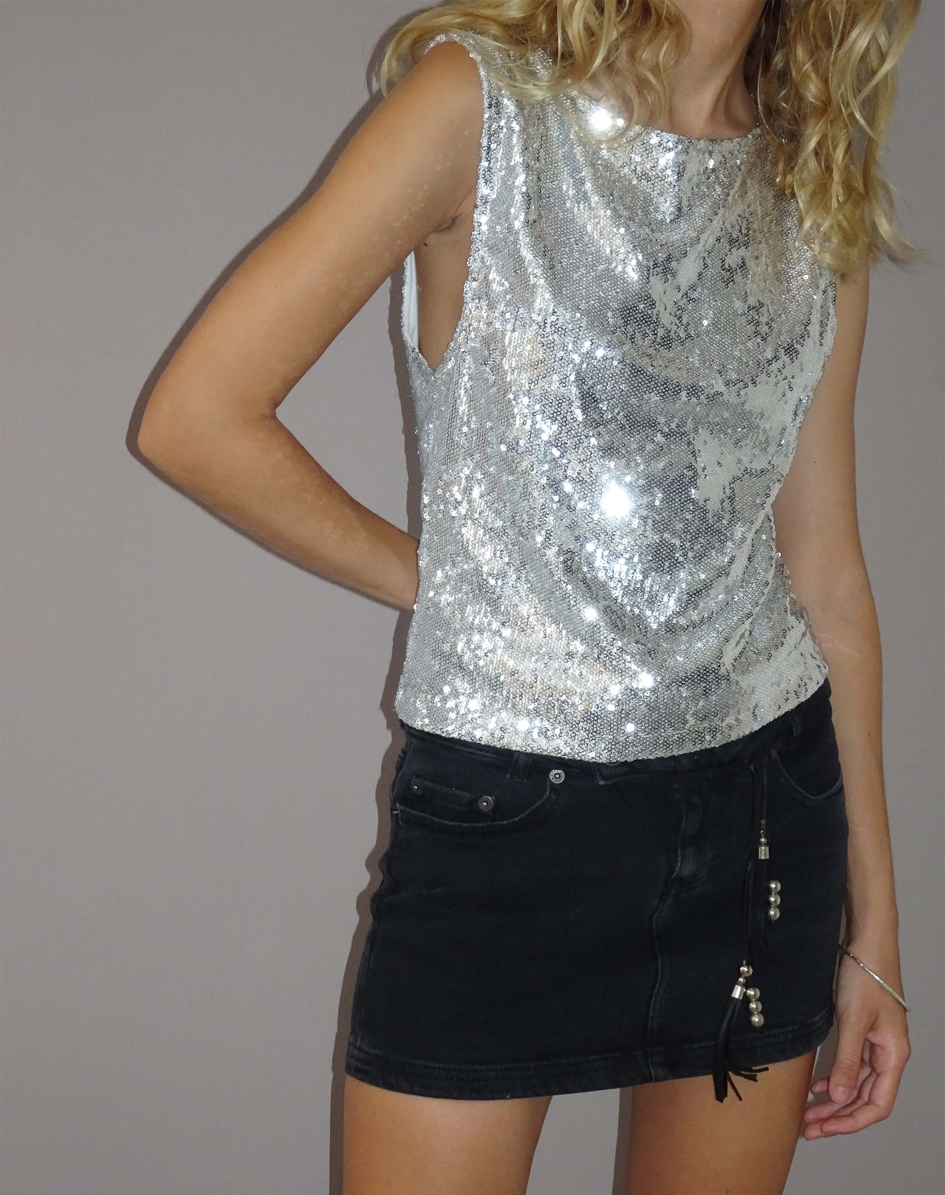 Hala Vest Top in Silver Chrome - Image 2