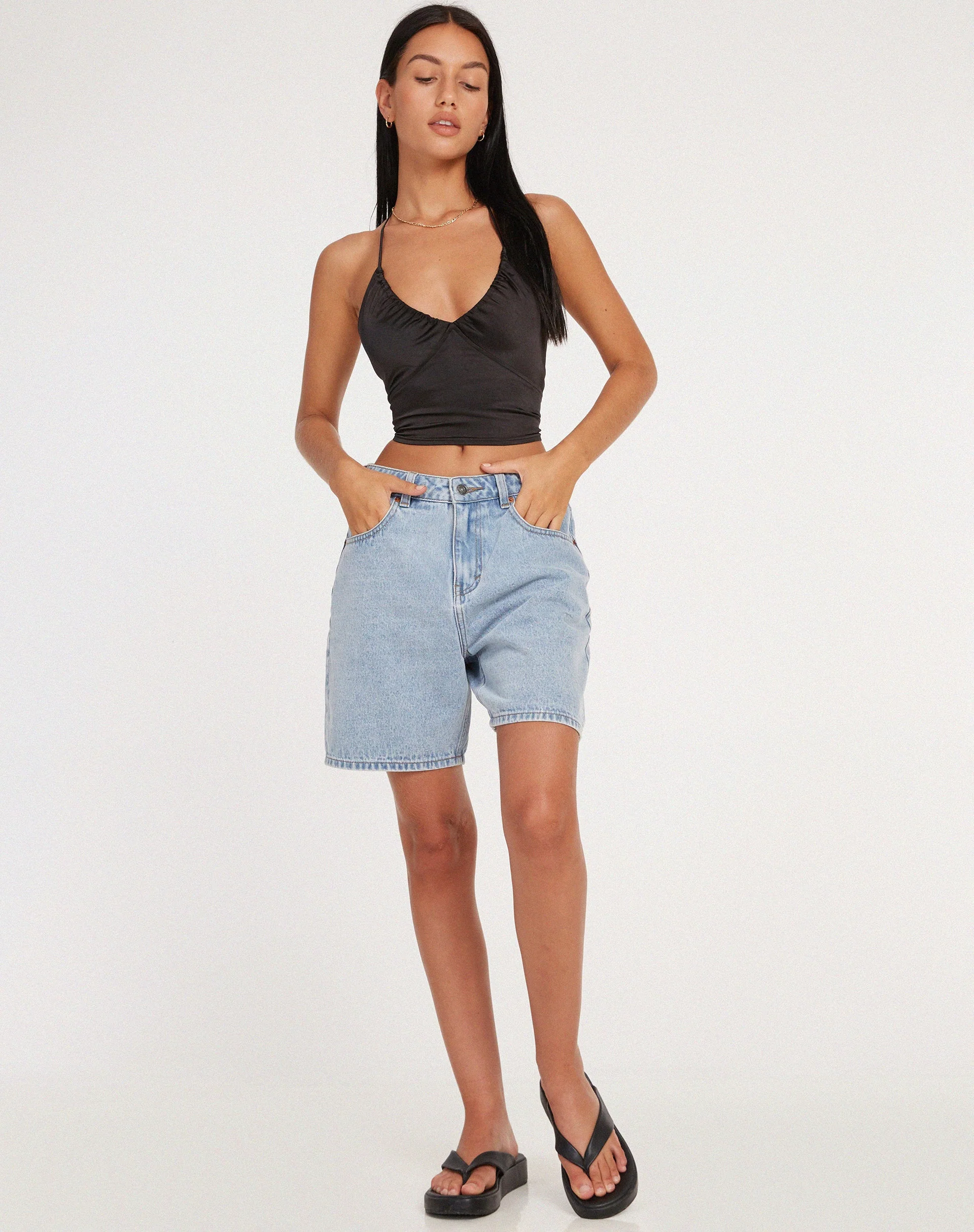 Haltri Crop Top in Satin Black - Image 3
