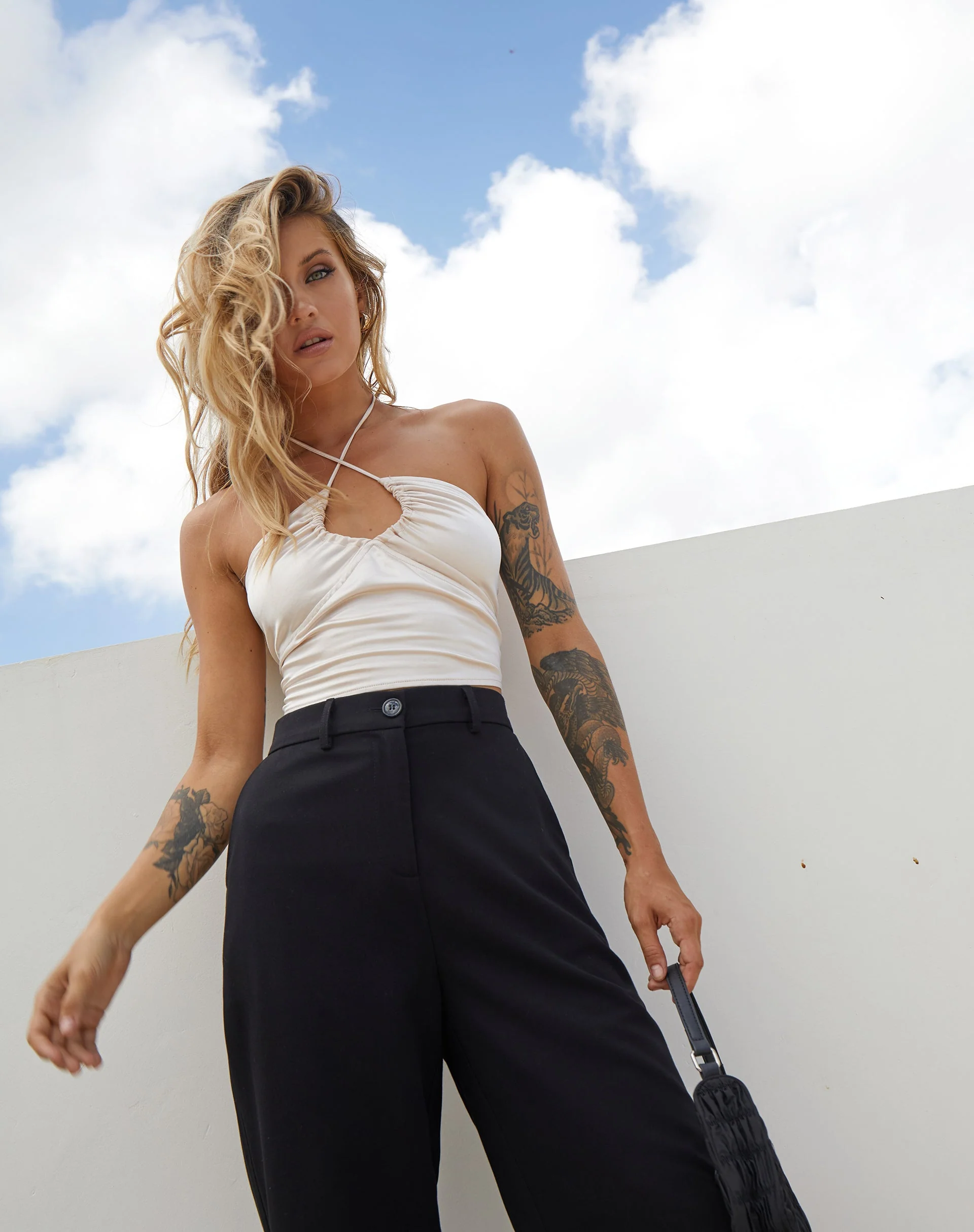 Haltri Crop Top in Satin Ivory - Image 3
