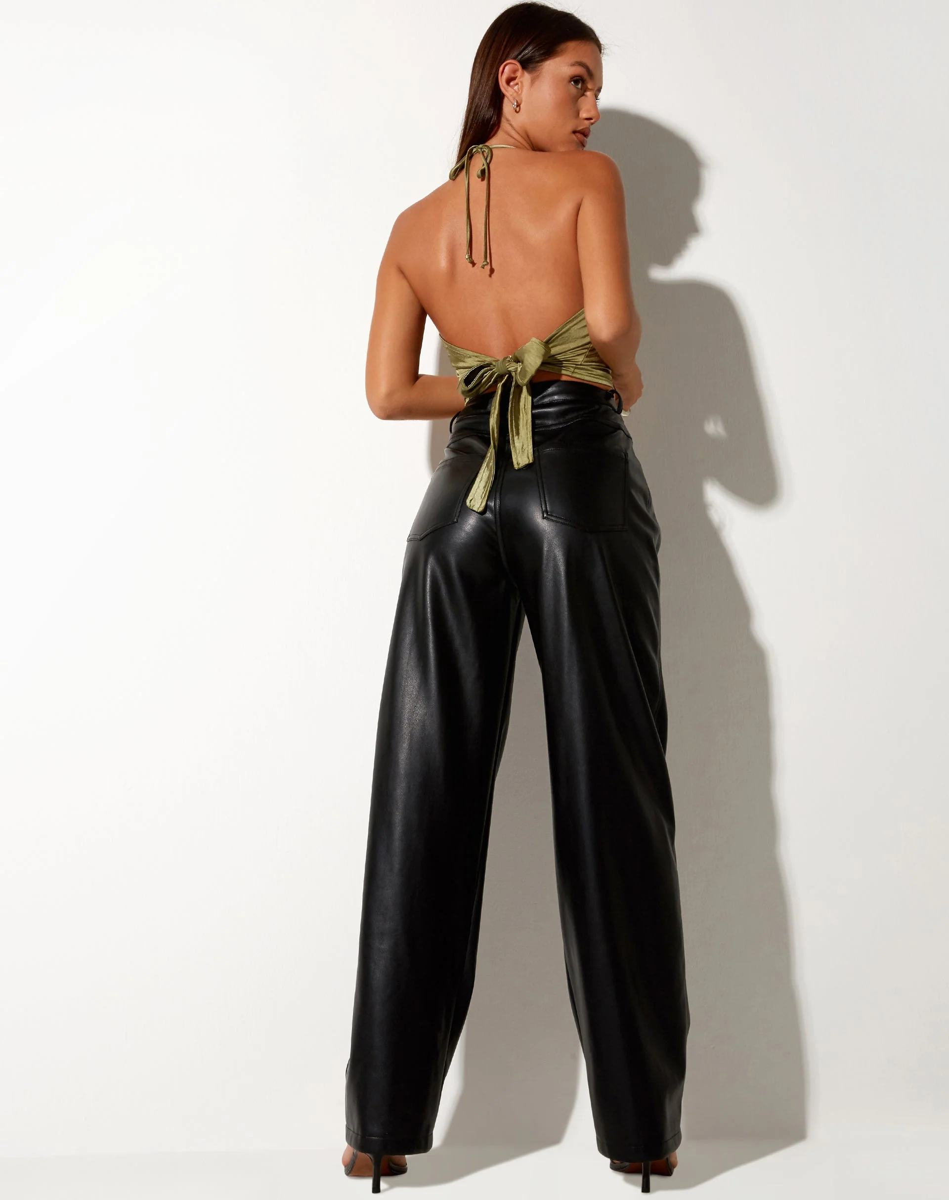 Haltri Crop Top in Satin Olive - Image 4