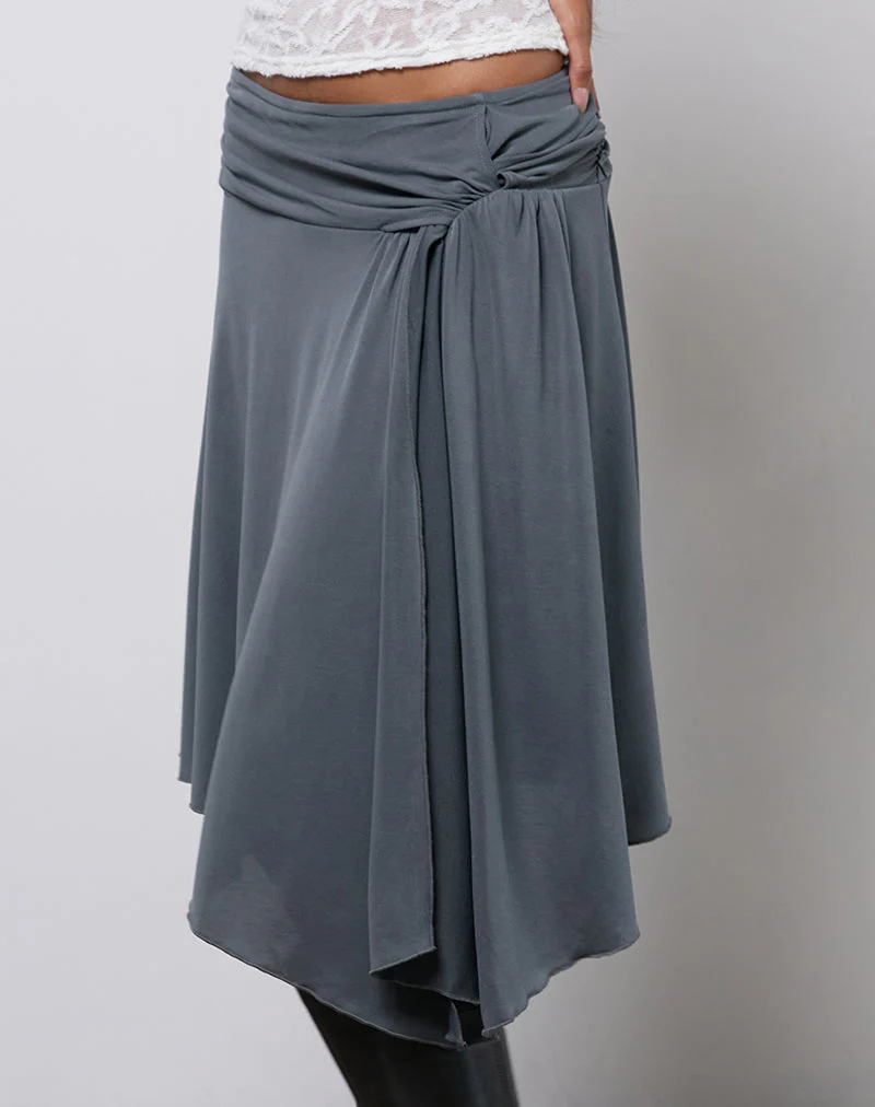 Harlan Asymmetric Midi Skirt in Cupro Grey - Image 5