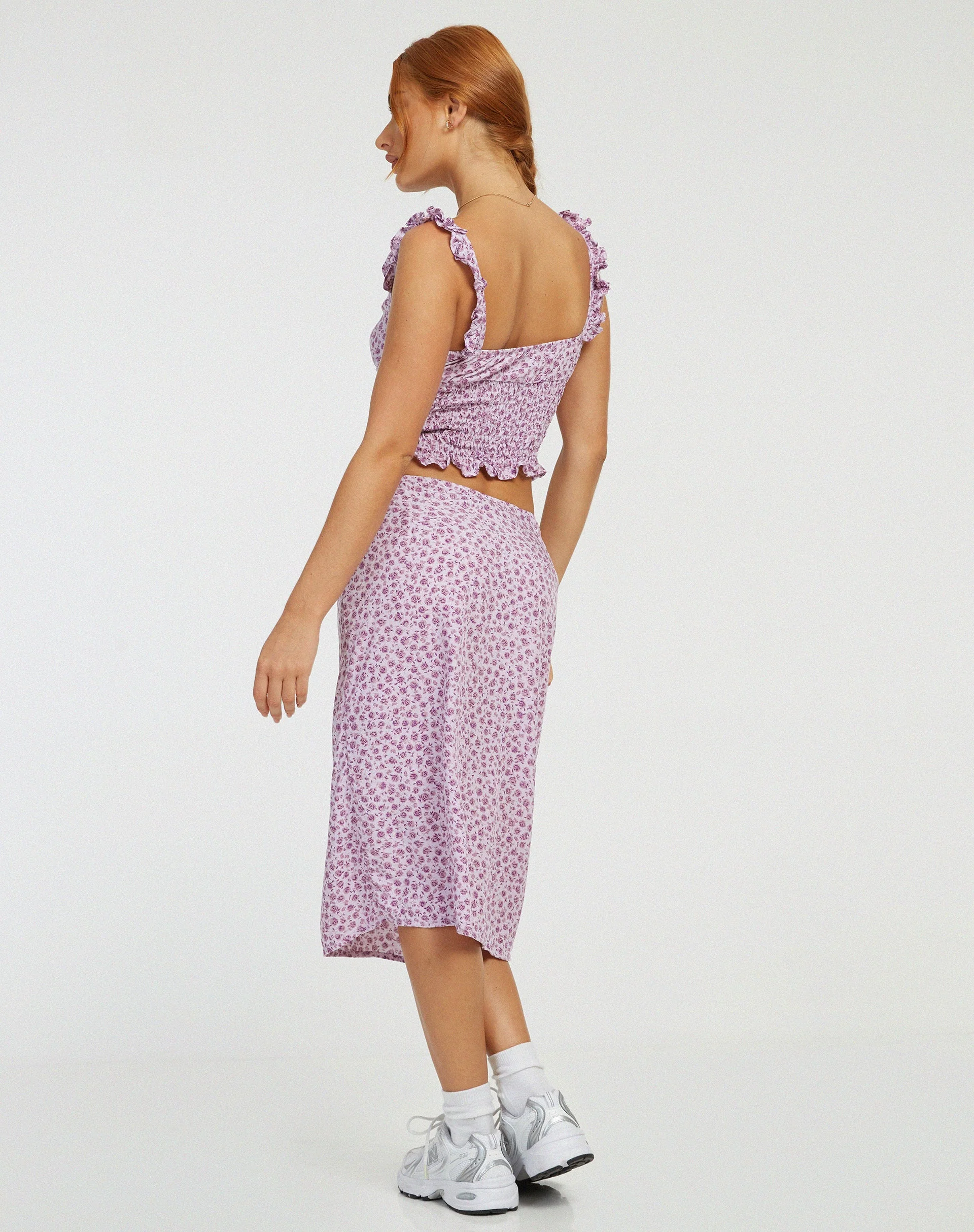 Harriet Midi Skirt in Ditsy Rose Lilac - Image 4