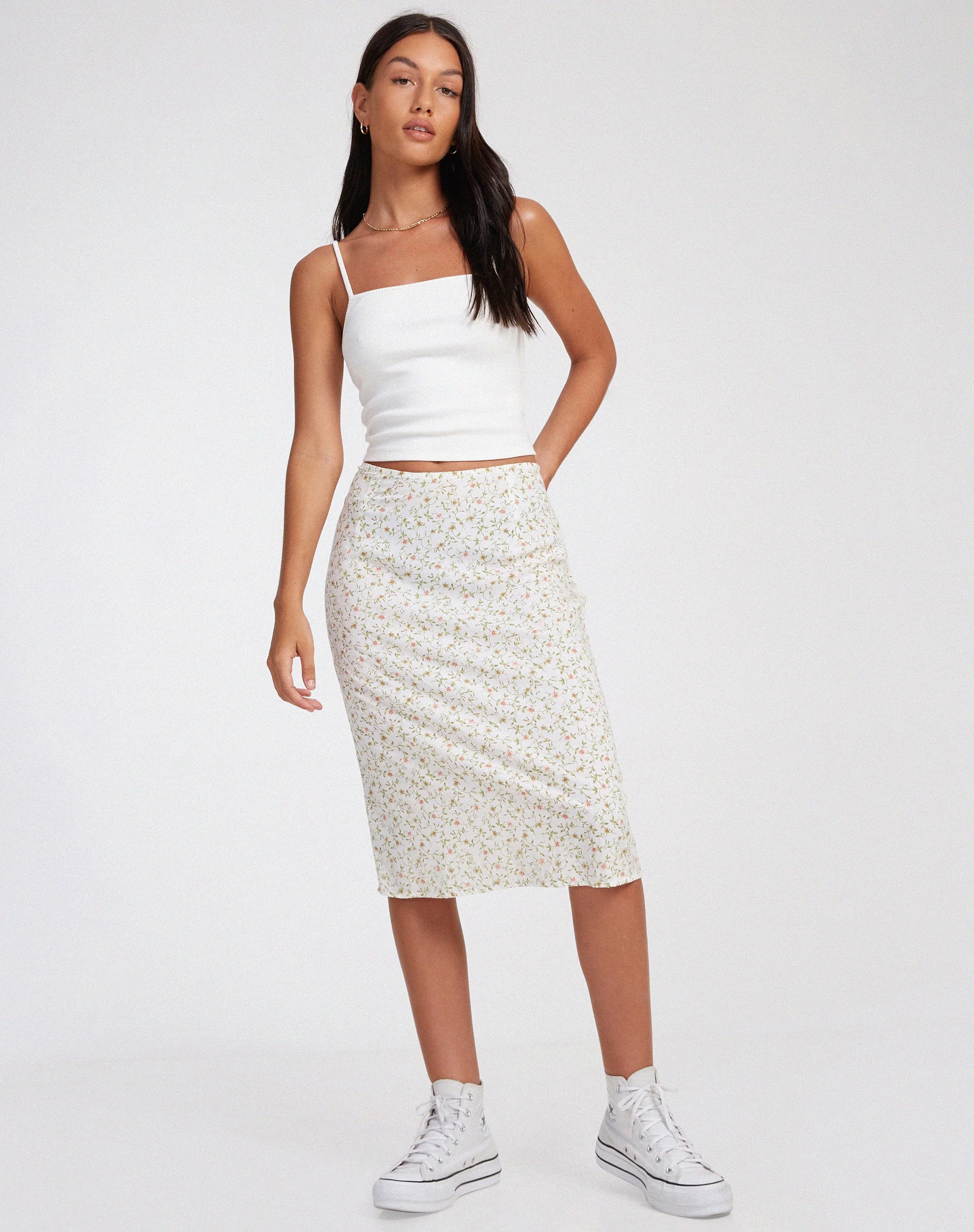 Harriet Midi Skirt in Pretty Petal Ivory - Image 4
