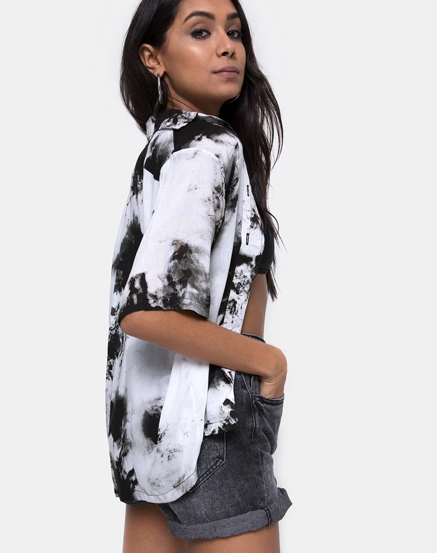 Hawaiian Shirt in Mono Tie Dye Black and White - Image 2
