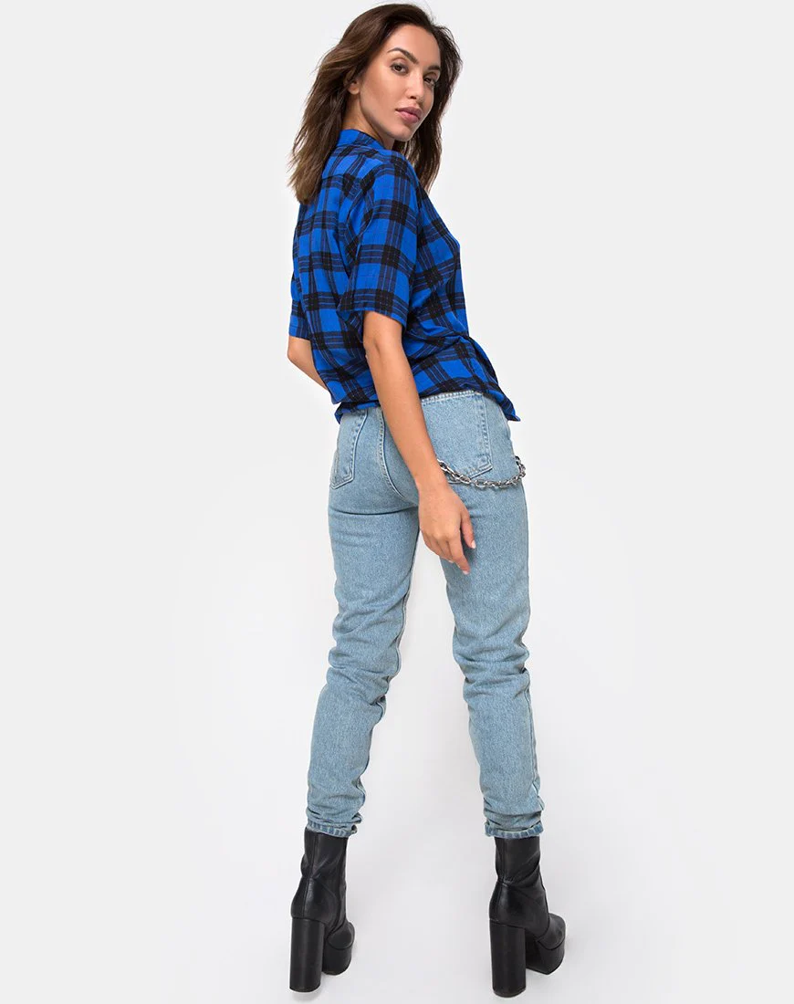 Hawaiian Oversized Shirt in Tartan Blue - Image 4
