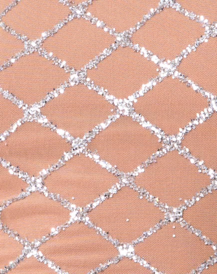 Hedi Bodycon Dress in Cross Linked Glitter Net Tan - Image 5