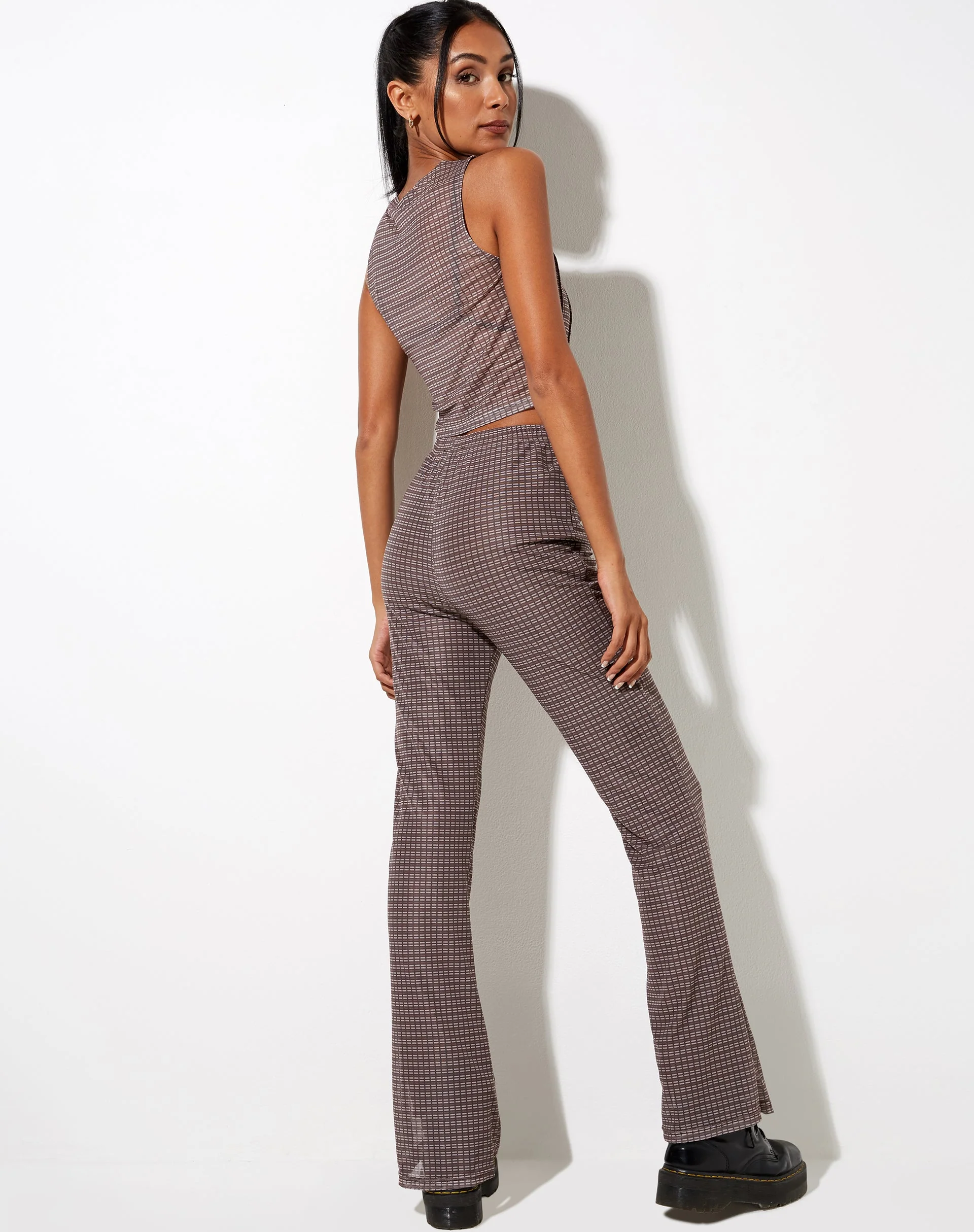 Herly Flare Trouser with Lining in Mini Check Chocolate - Image 5