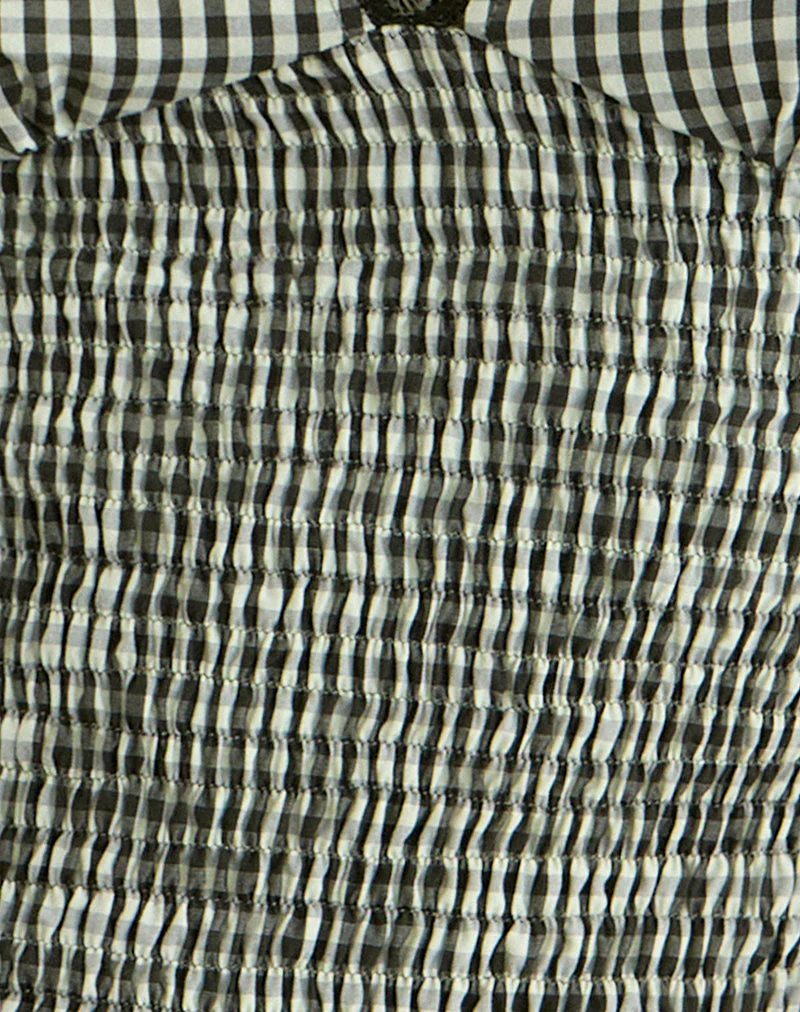 Hevalis Plunge Top in Mini Gingham Dark Green - Image 6
