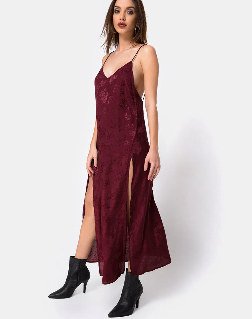 Hime Maxi Dress in Satin Burgundy Rose - Image 2
