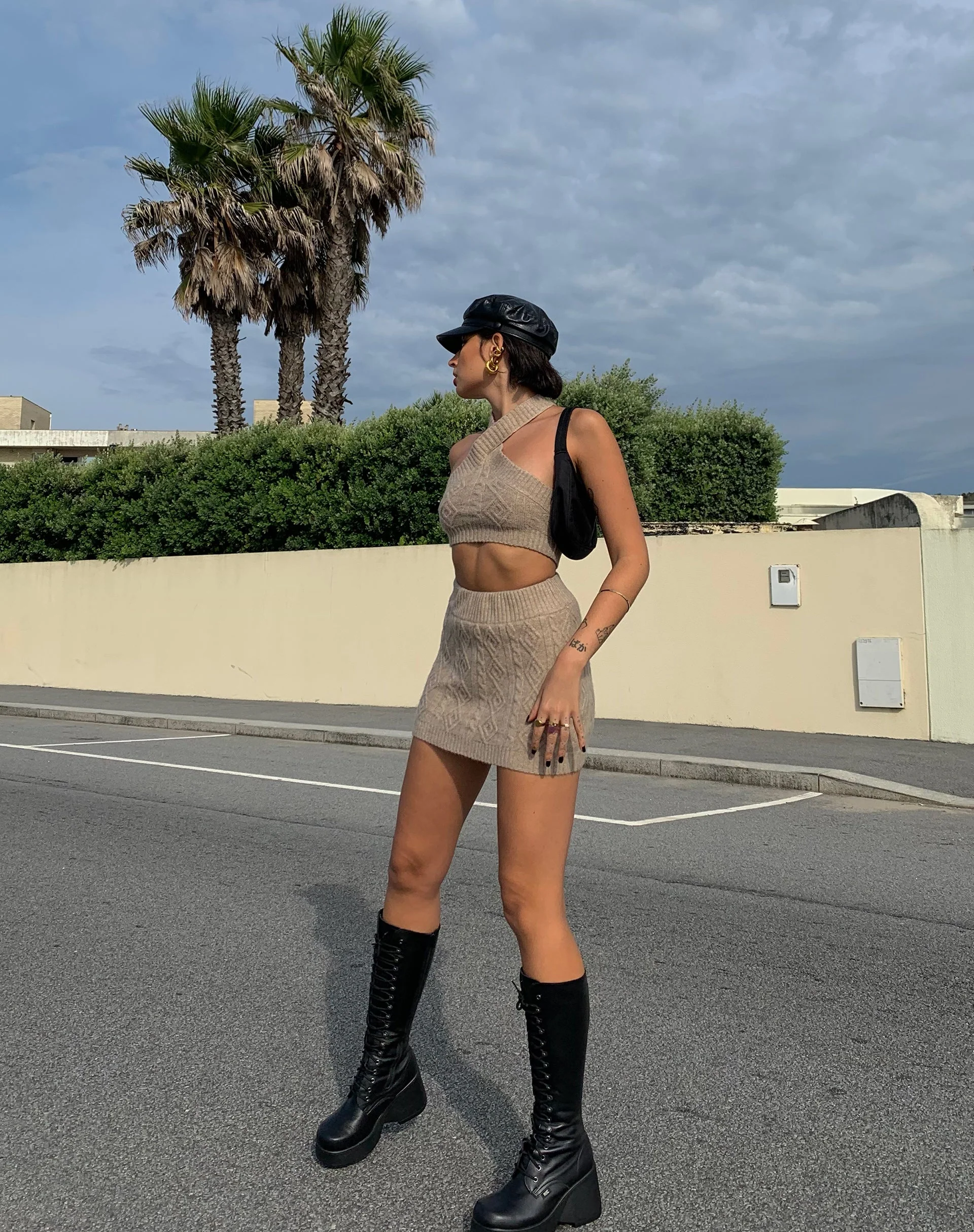 Hira Mini Skirt in Knit Oatmeal - Image 3