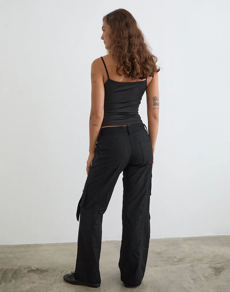 Hojo Linen Cargo Pants in Black - Image 4