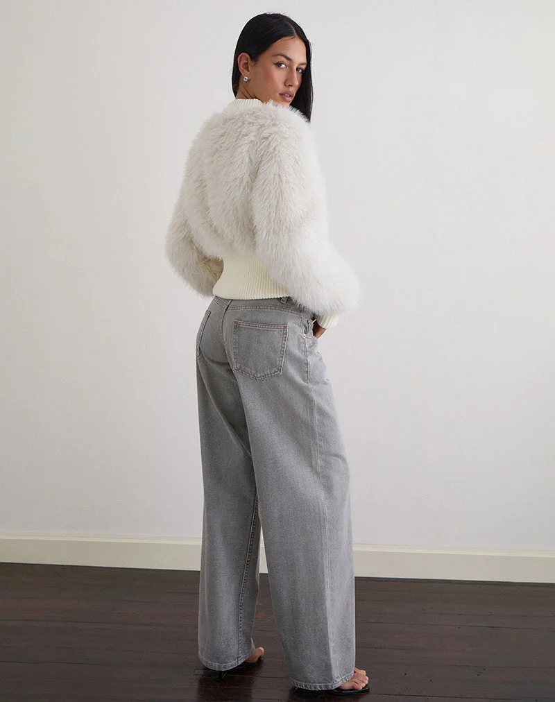 Homari Shaggy Faux Fur Jacket in Cream - Image 4