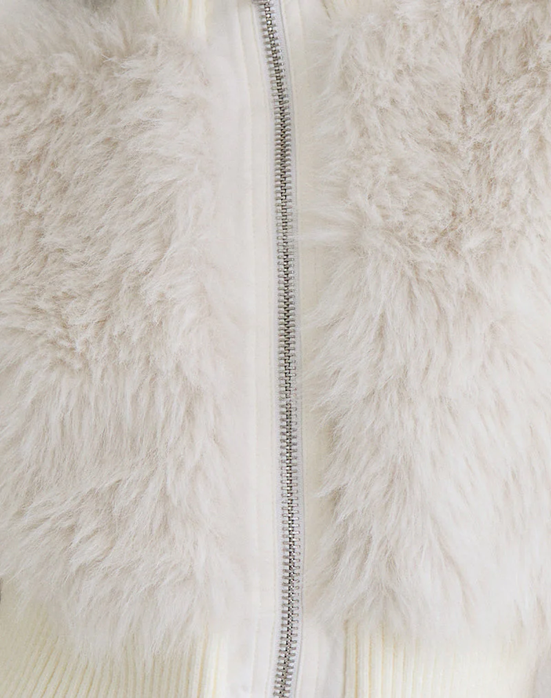 Homari Shaggy Faux Fur Jacket in Cream - Image 6
