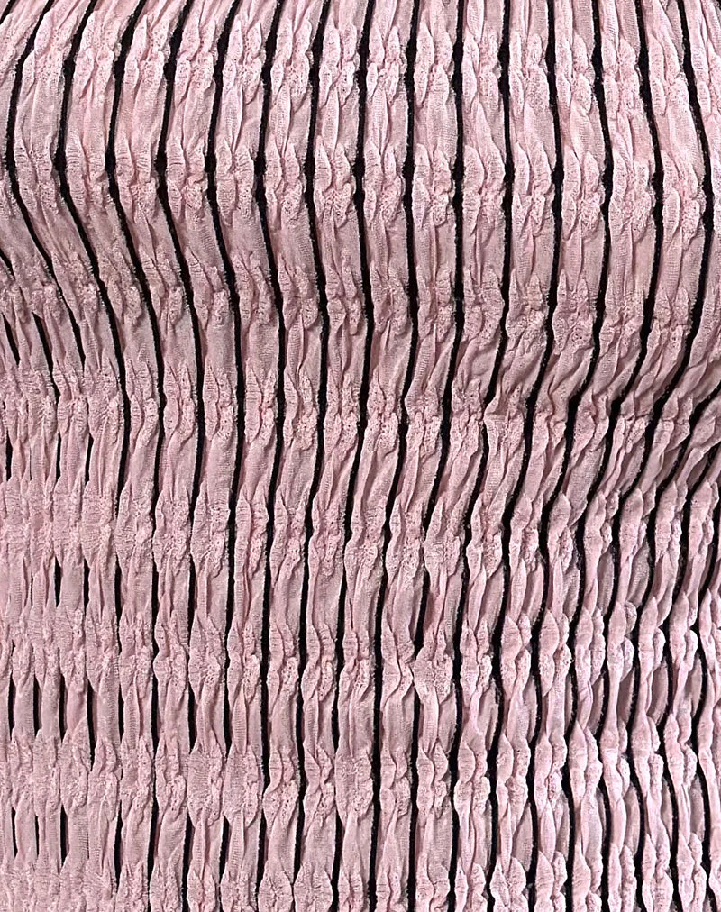 Idari One Shoulder Top in Stripe Textured Mesh Soft Pink - Image 5