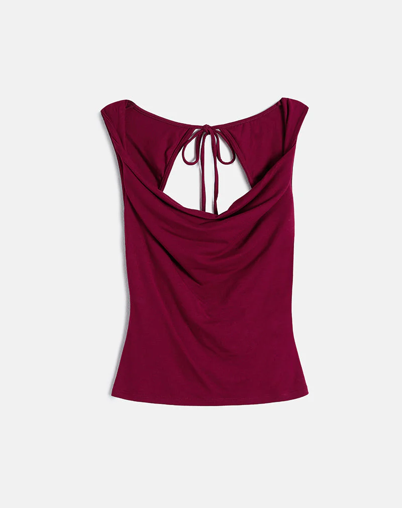 Imrie Open Back Top in Rayon Jersey Burgundy - Image 5