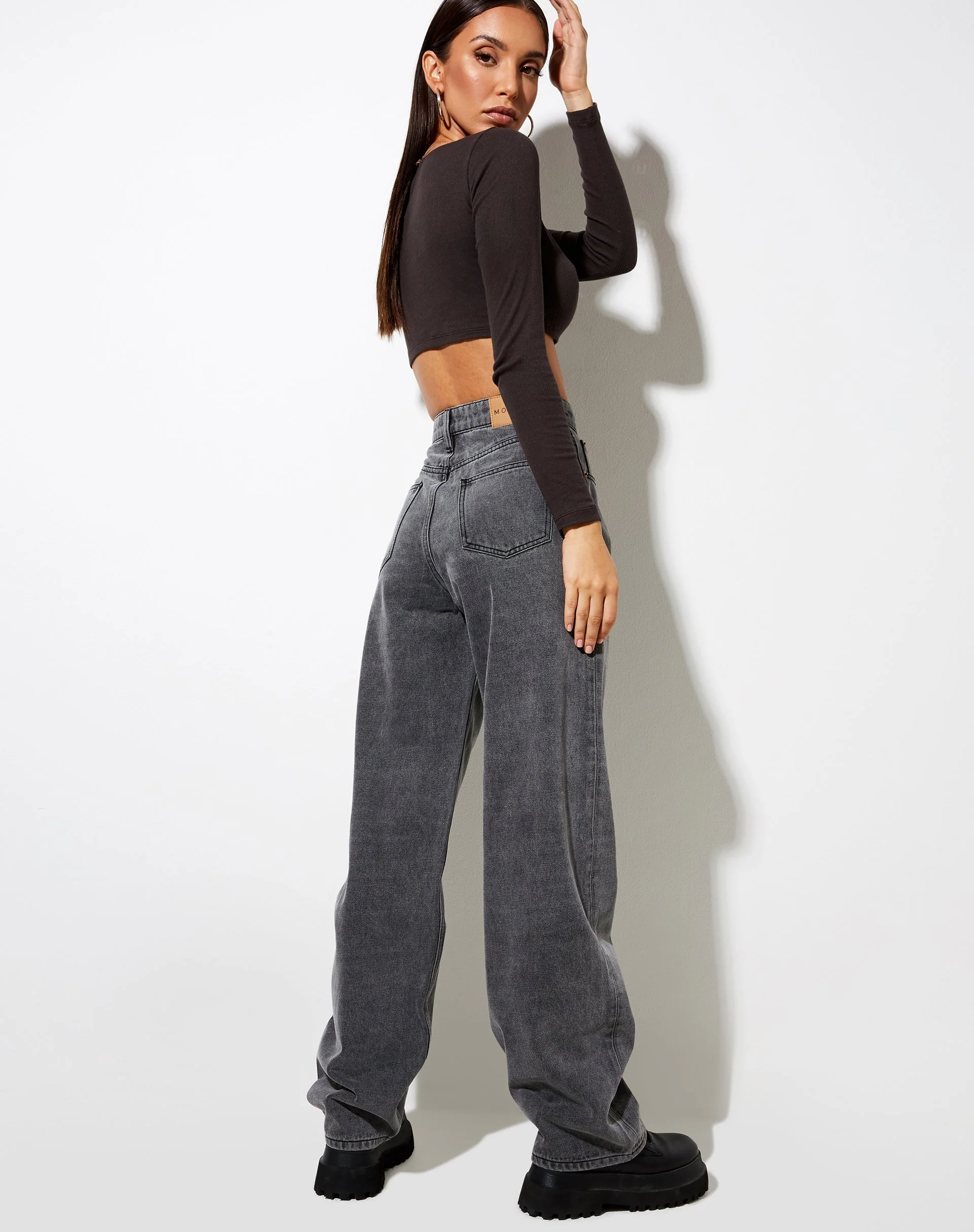 Ineke Crop Top In Rib Blackened Pearl - Image 4