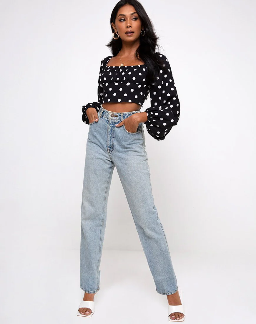 Irene Longsleeve Top in 80's Polka Black - Image 3