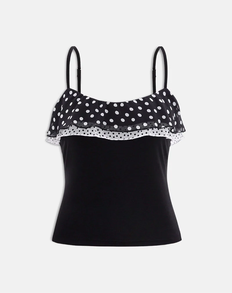 Iridia Top in Cupro Black with Tiny Polka Ruffles - Image 3