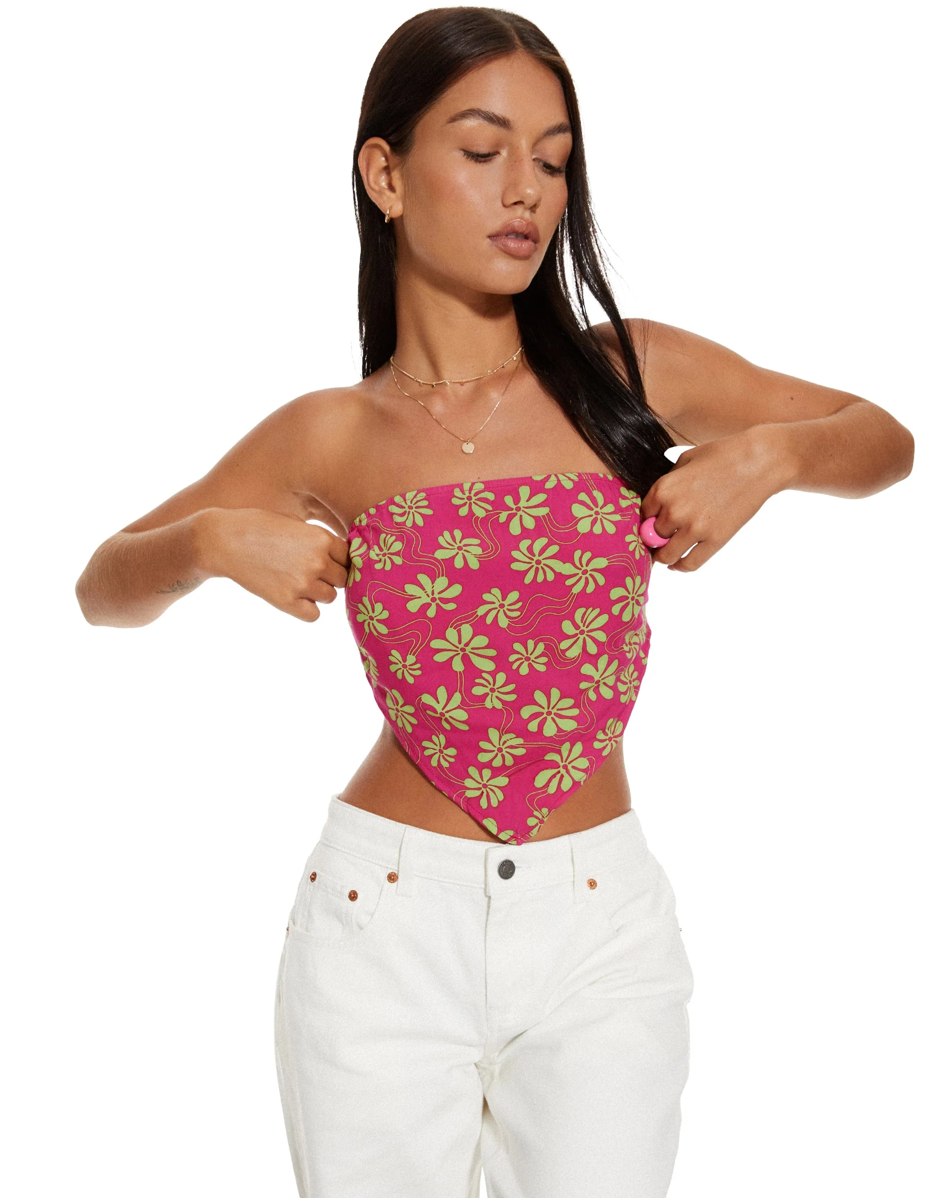 MOTEL X BARBARA Iryas Crop Top in 90s Beachy Floral Hot Pink - Image 5