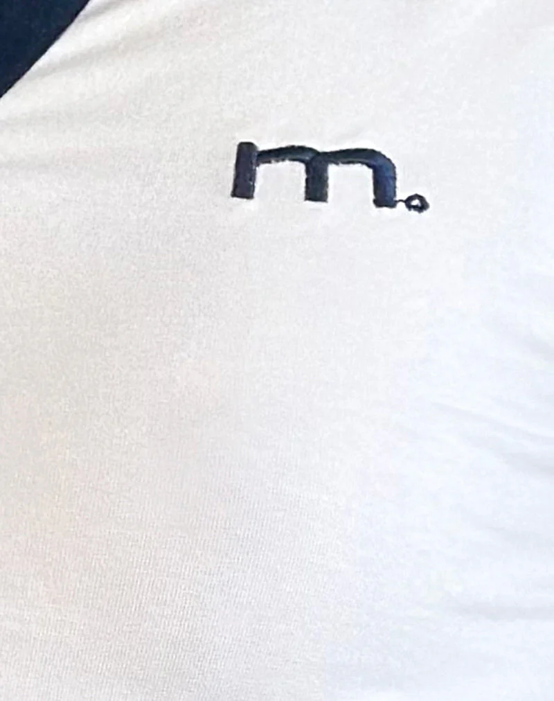Isda Top in White with Navy Binding and M Embroidery - Image 6