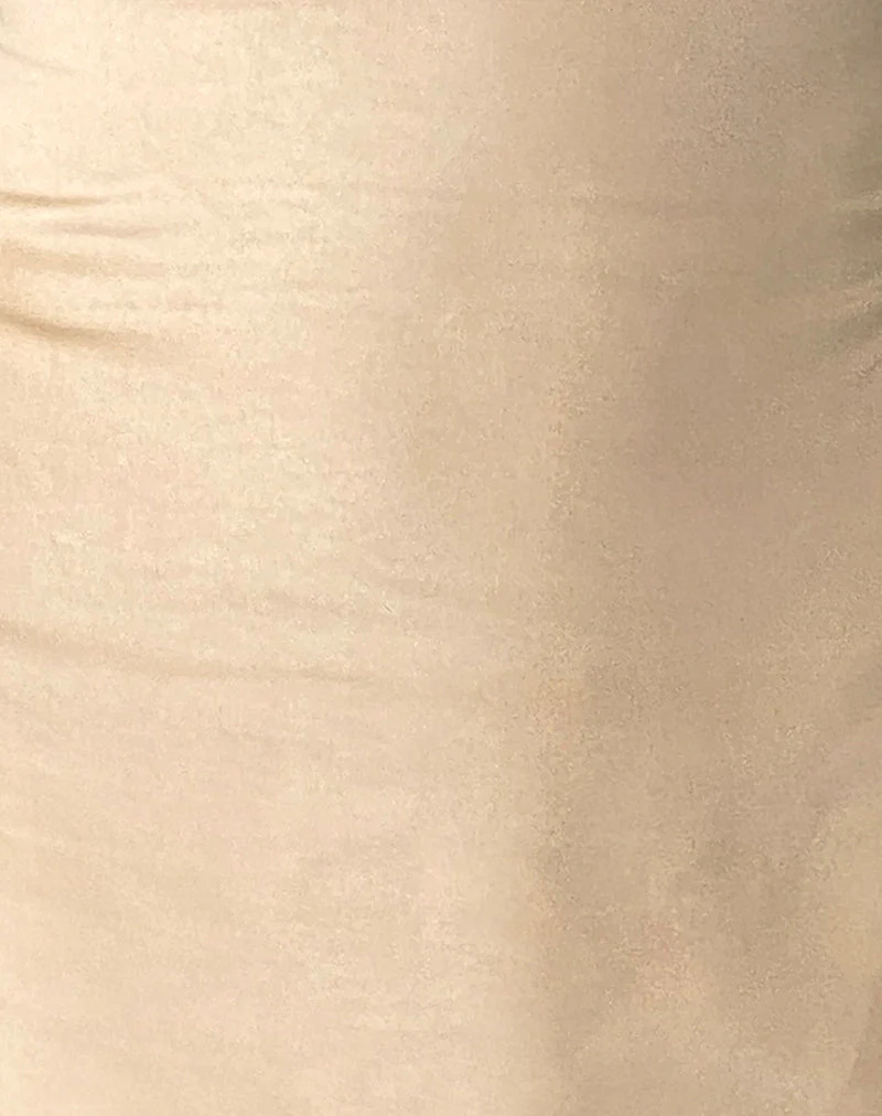 Isolda Satin Halterneck Mini Dress in Champagne with Rosette - Image 6