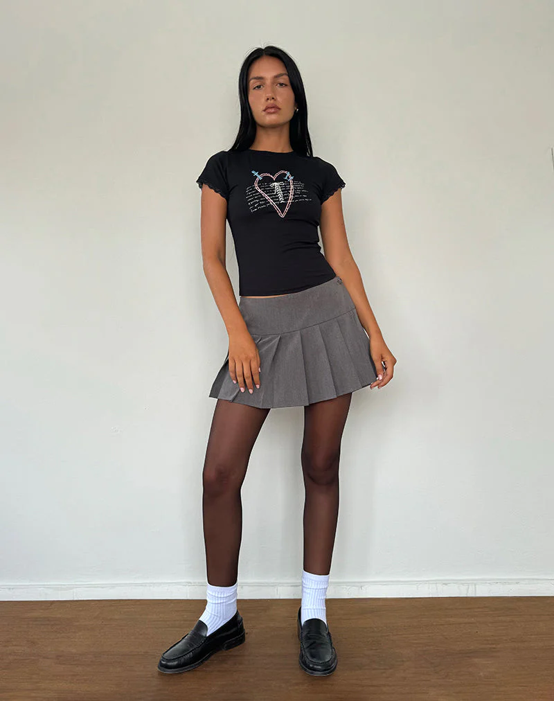 Izzy Lace Trim Tee in Black Lace Up Heart Motif - Image 3