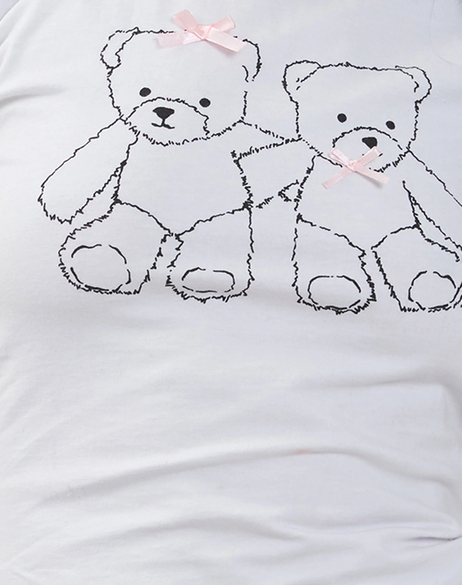 Izzy Lace Trim Baby Tee in White Teddy Motif - Image 8