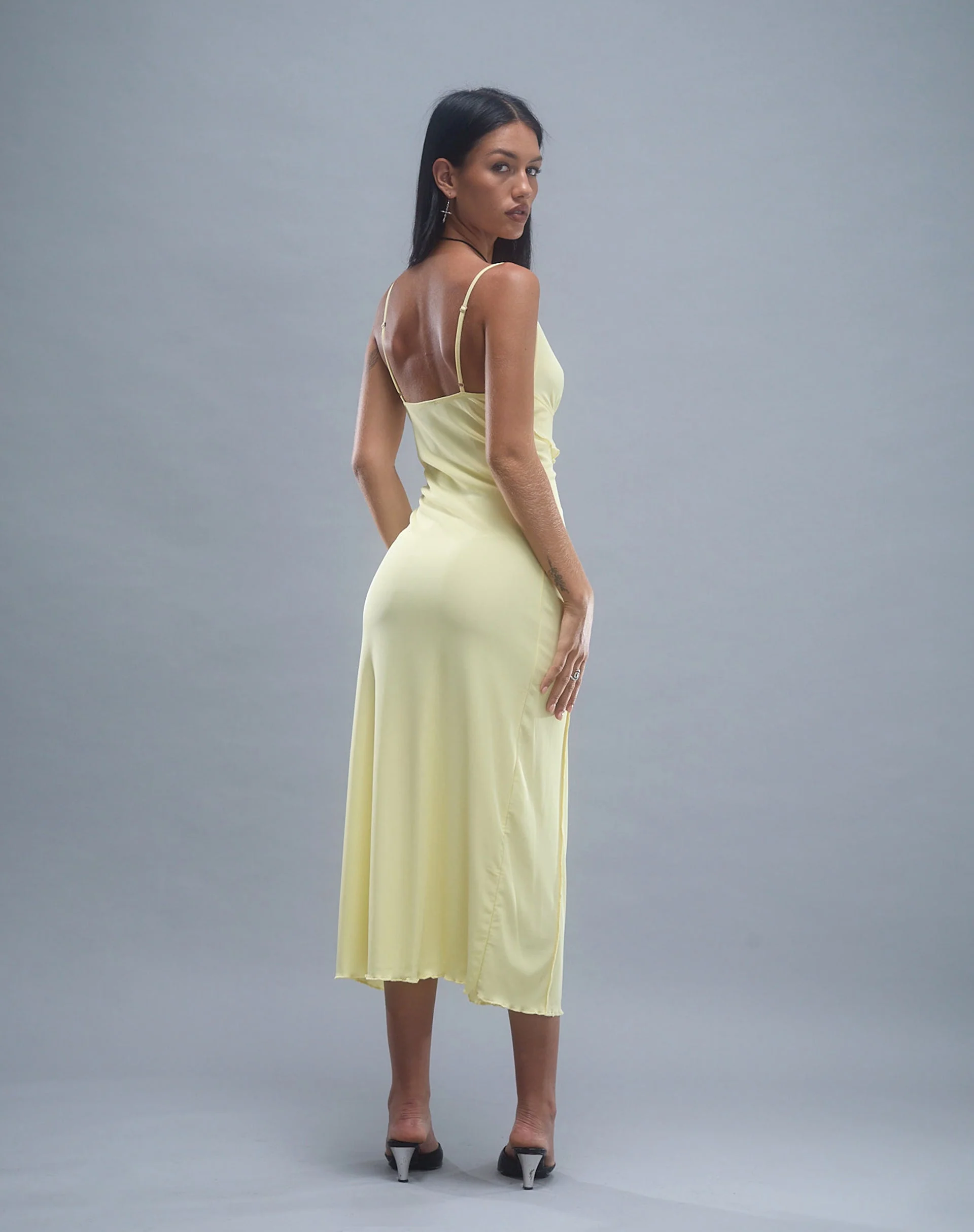 Jacy Ruffle Midi Dress in Mesh Lemon - Image 6