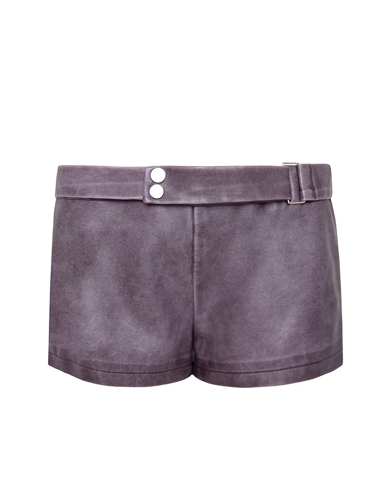 Jarli Hot Pants in Distressed PU Washed Plum - Image 6