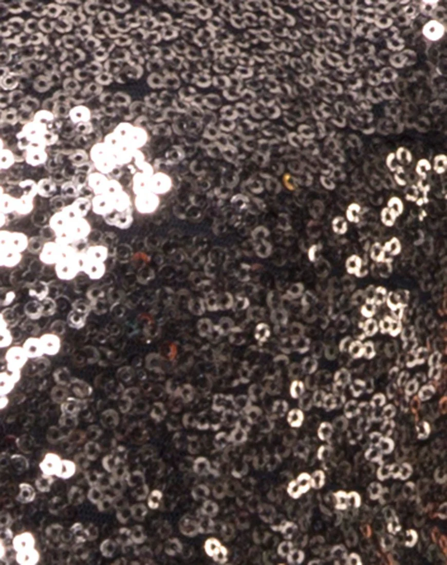 Jewel Mini Dress in Mini Fleck Sequin Black and Gold - Image 5