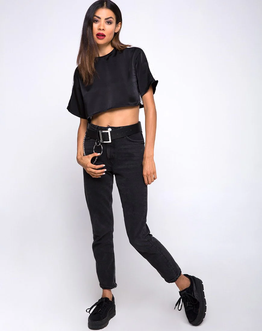 Jiho Crop Top in Black with Ivory Stripe - Image 3