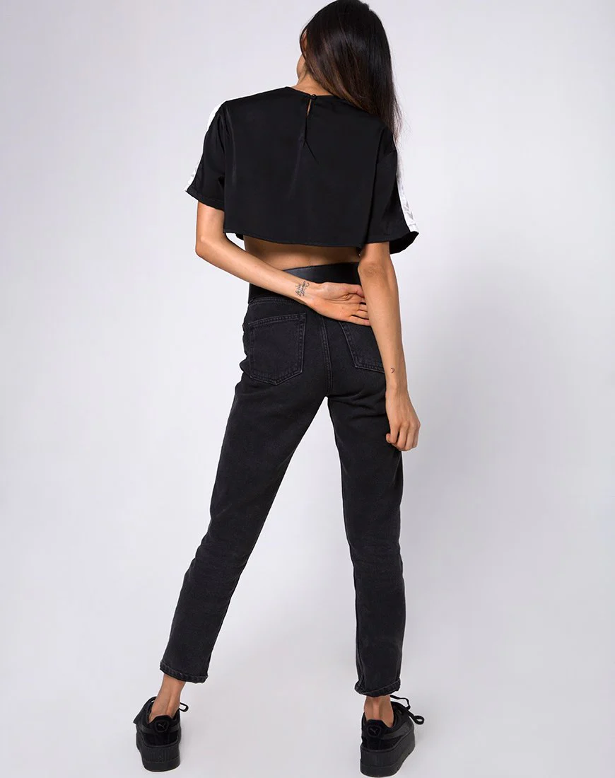 Jiho Crop Top in Black with Ivory Stripe - Image 4