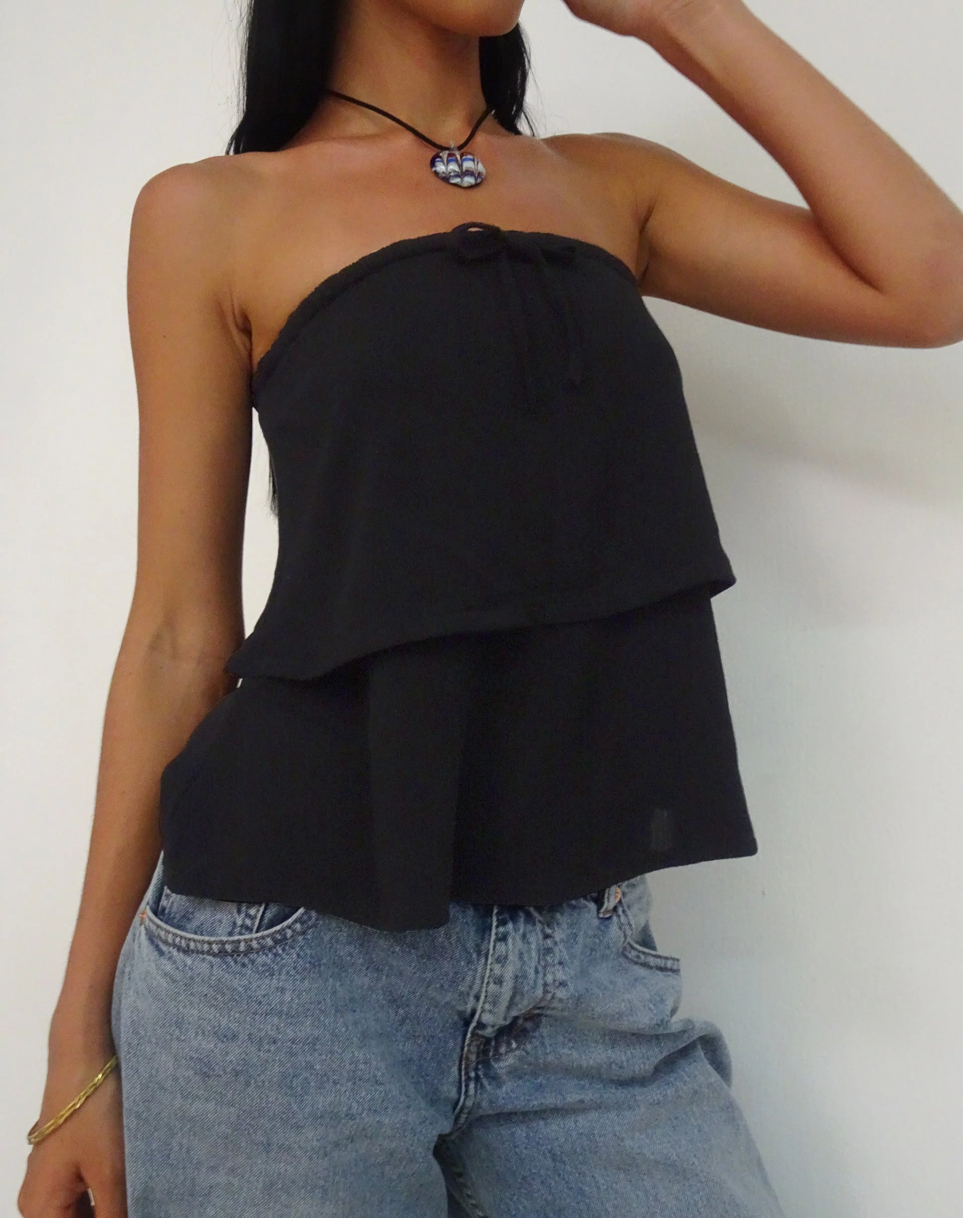 Jimin Layered Bandeau Top in Crinkle Black - Image 2