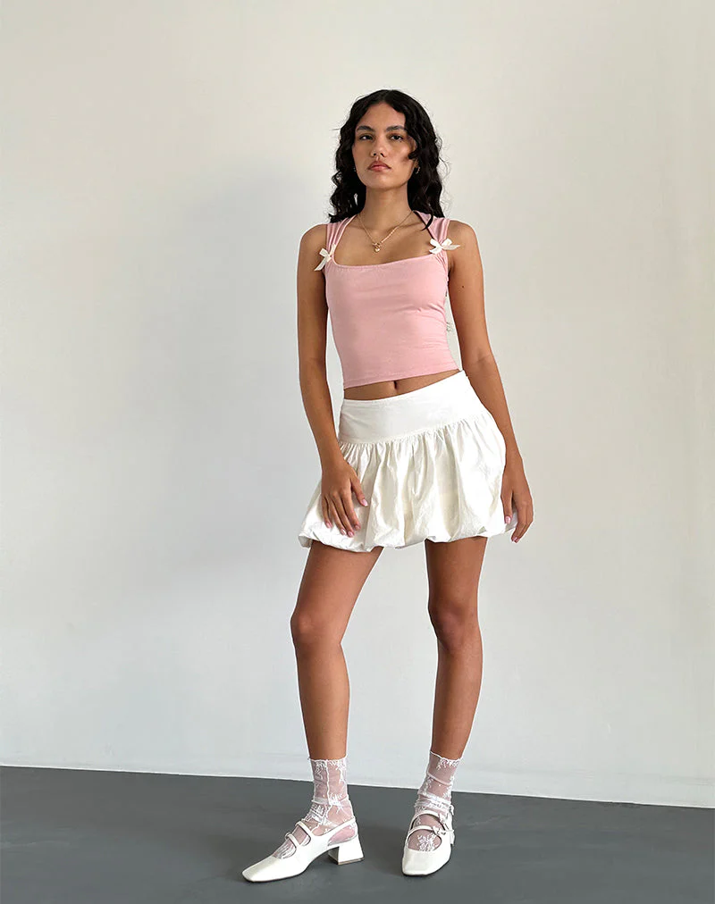 Jiniso Crop Top in Pink Lady with Ivory Bows - Image 5