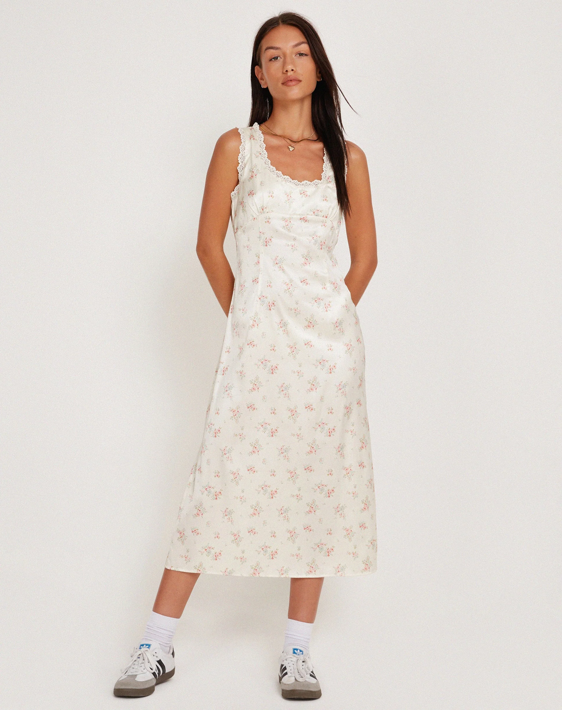 Jinora Midi Dress in Satin Vintage Rose Garland - Image 6