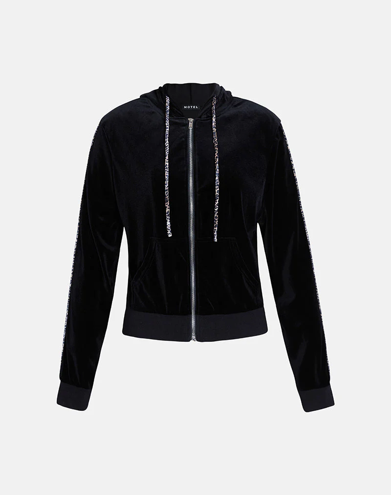 Jona Hoodie in Black with Rar Leopard Pipping - Image 6
