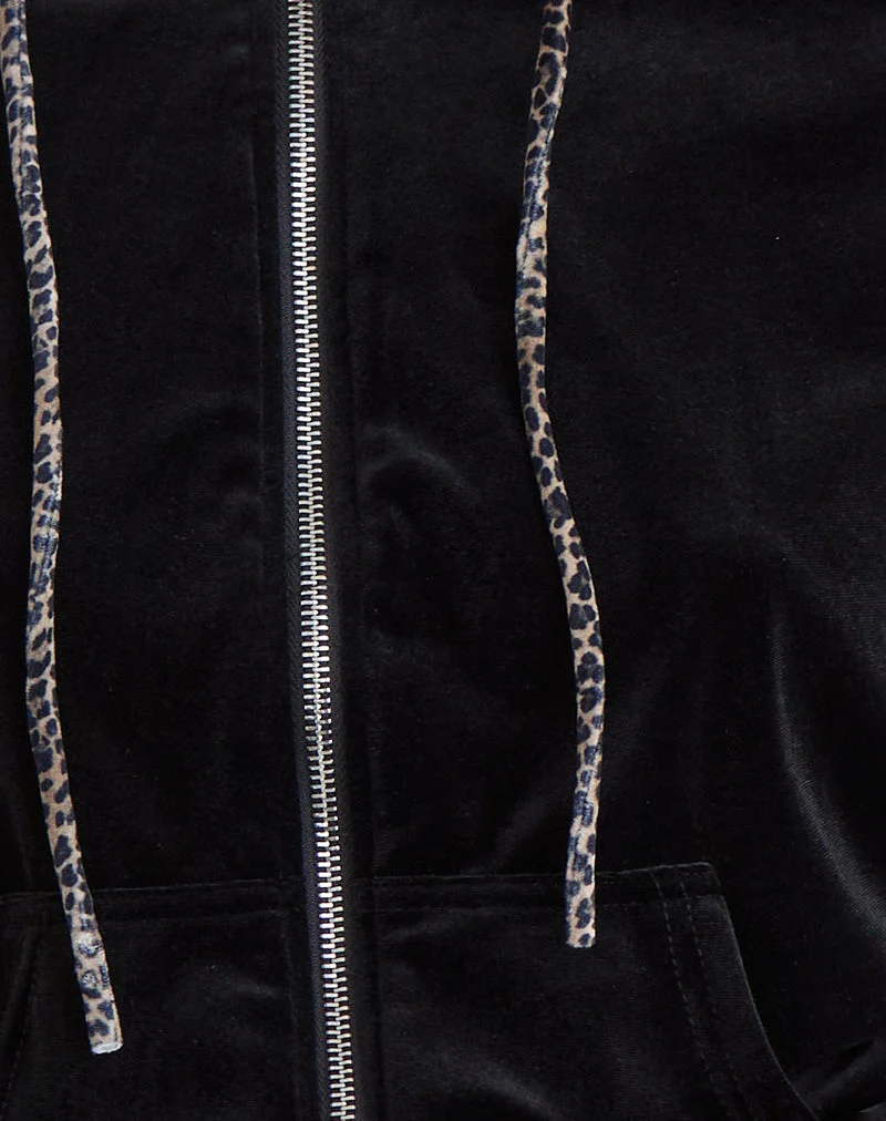 Jona Hoodie in Black with Rar Leopard Pipping - Image 7